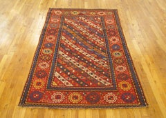 Antique Caucasian Gendje Oriental Rug in Runner Size with Diagonal Stripes