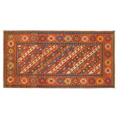 Antique Caucasian Gendje Oriental Rug in Runner Size with Diagonal Stripes