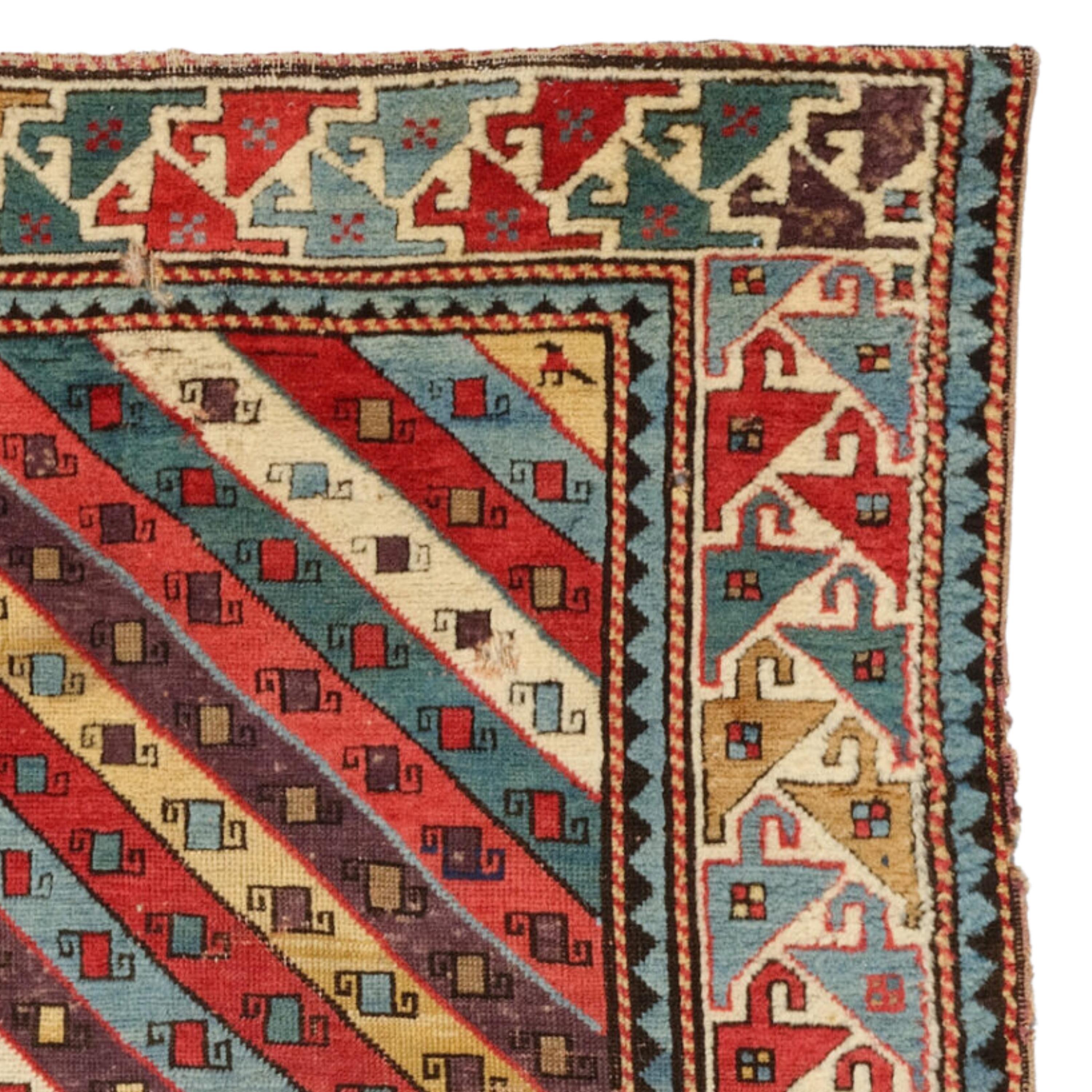 Wool Antique Caucasian Gendje Rug - Middle Of the 19th Century Caucasian Gendje Rug For Sale