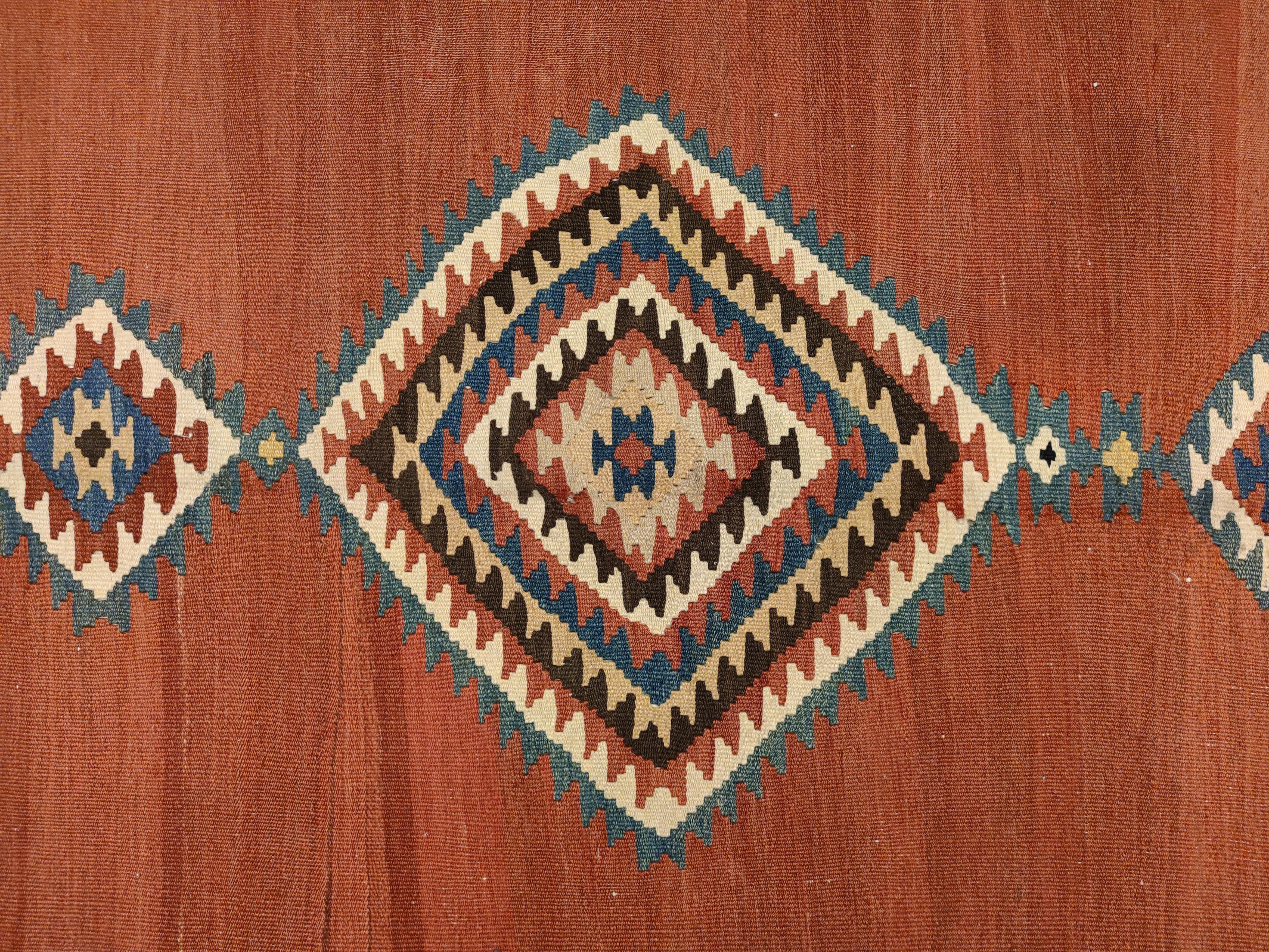 Antique Caucasian Geometric Minimalist Kilim Rug For Sale 1