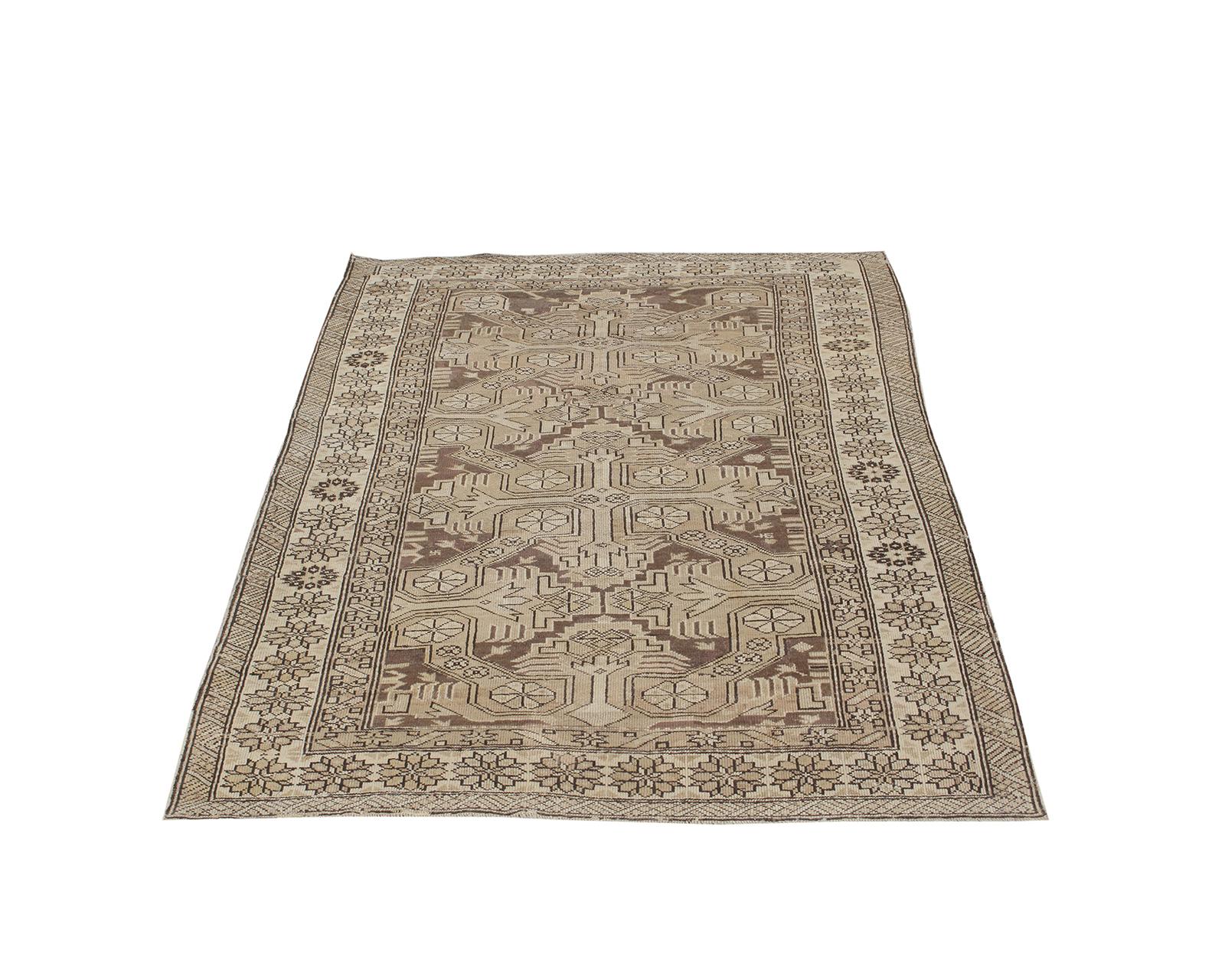 Hand-Knotted Antique Caucasian Handknotted Rug in Natural and Brown Colors For Sale