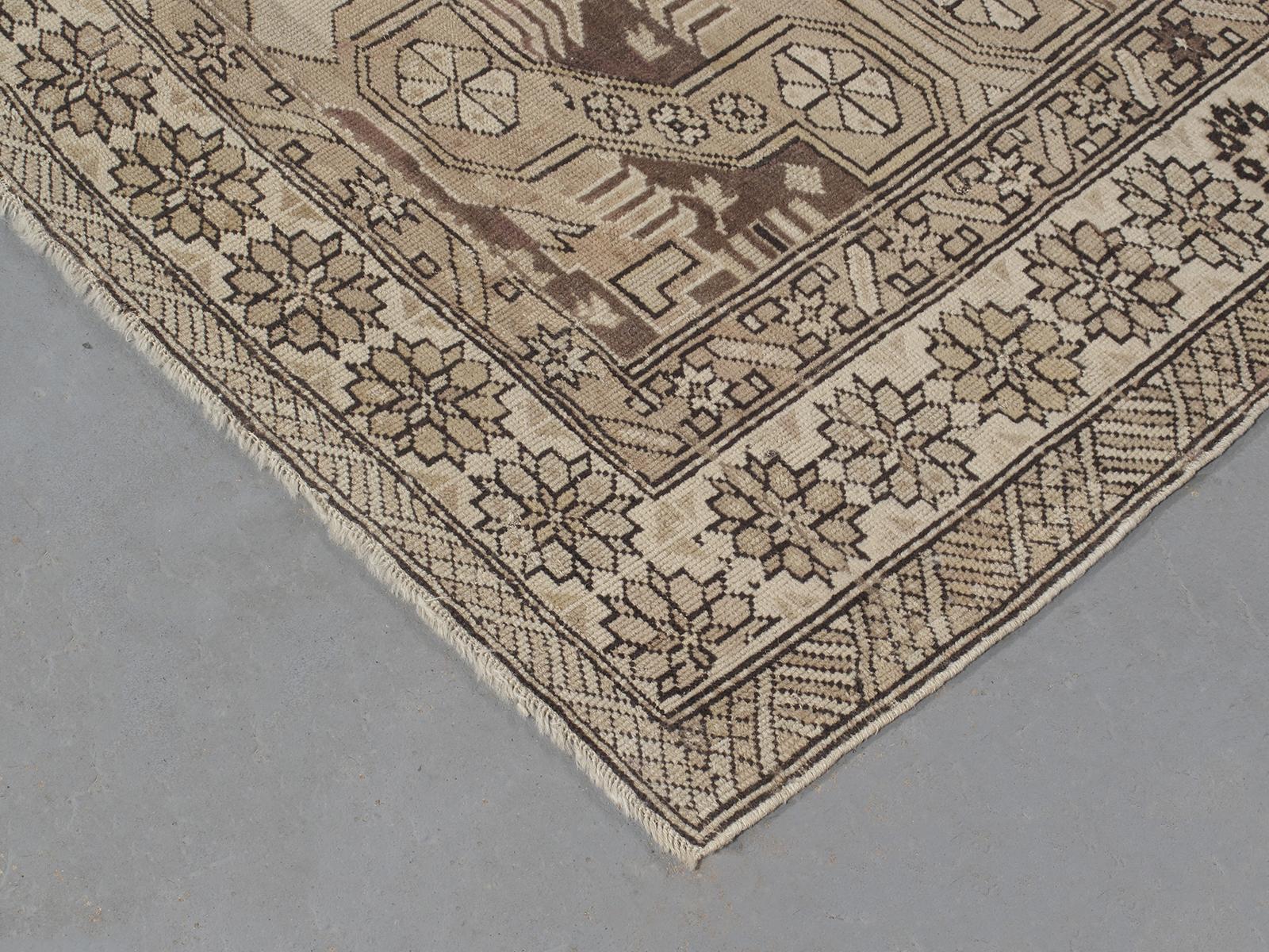 20th Century Antique Caucasian Handknotted Rug in Natural and Brown Colors For Sale