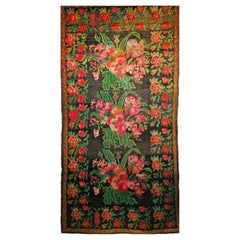 Early 20th Century Caucasian Karabagh in Floral Pattern in Black, Green, Pink