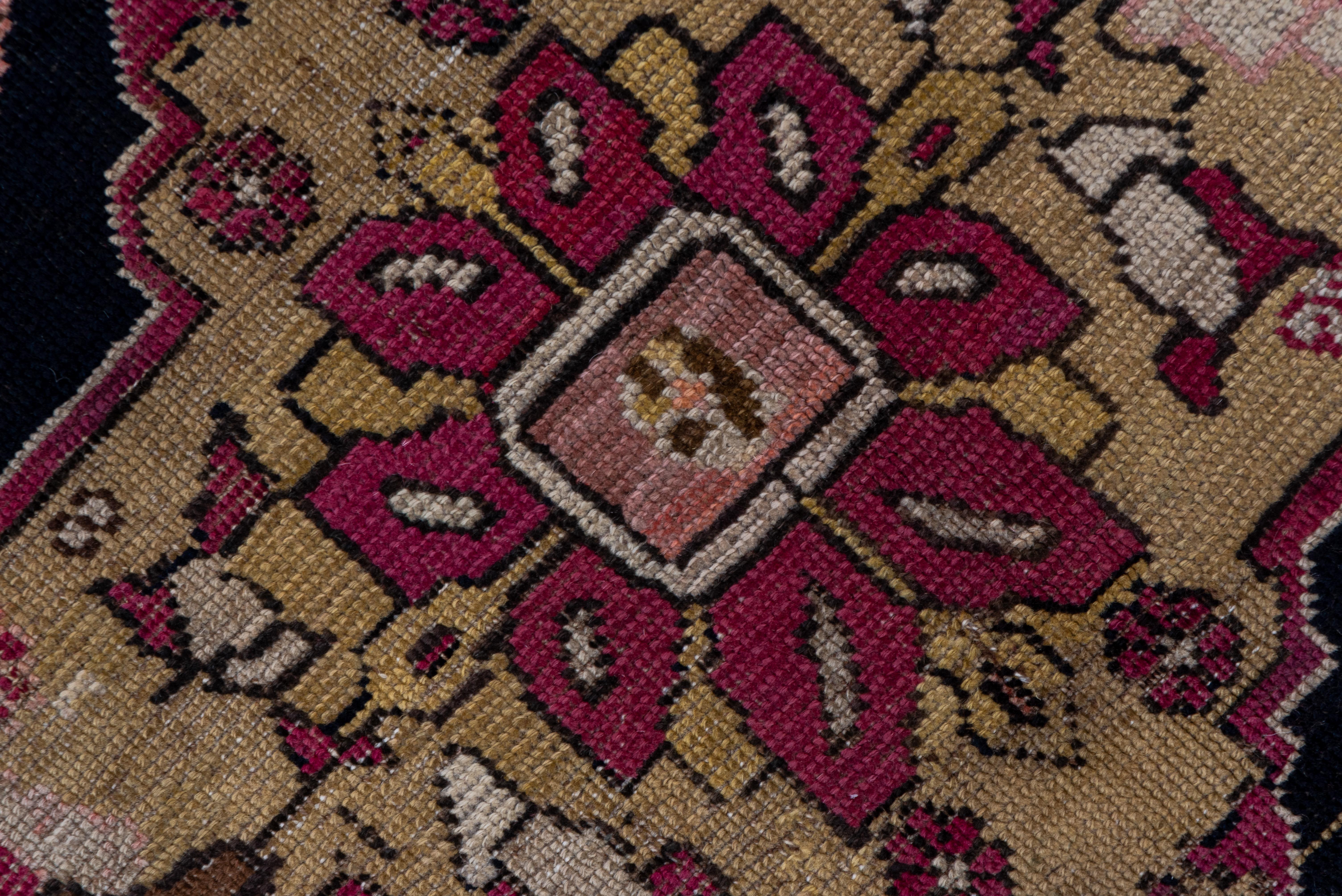 Antique Caucasian Karabagh Gallery Rug, Navy and Pink Field, Raspberry Borders In Good Condition For Sale In New York, NY