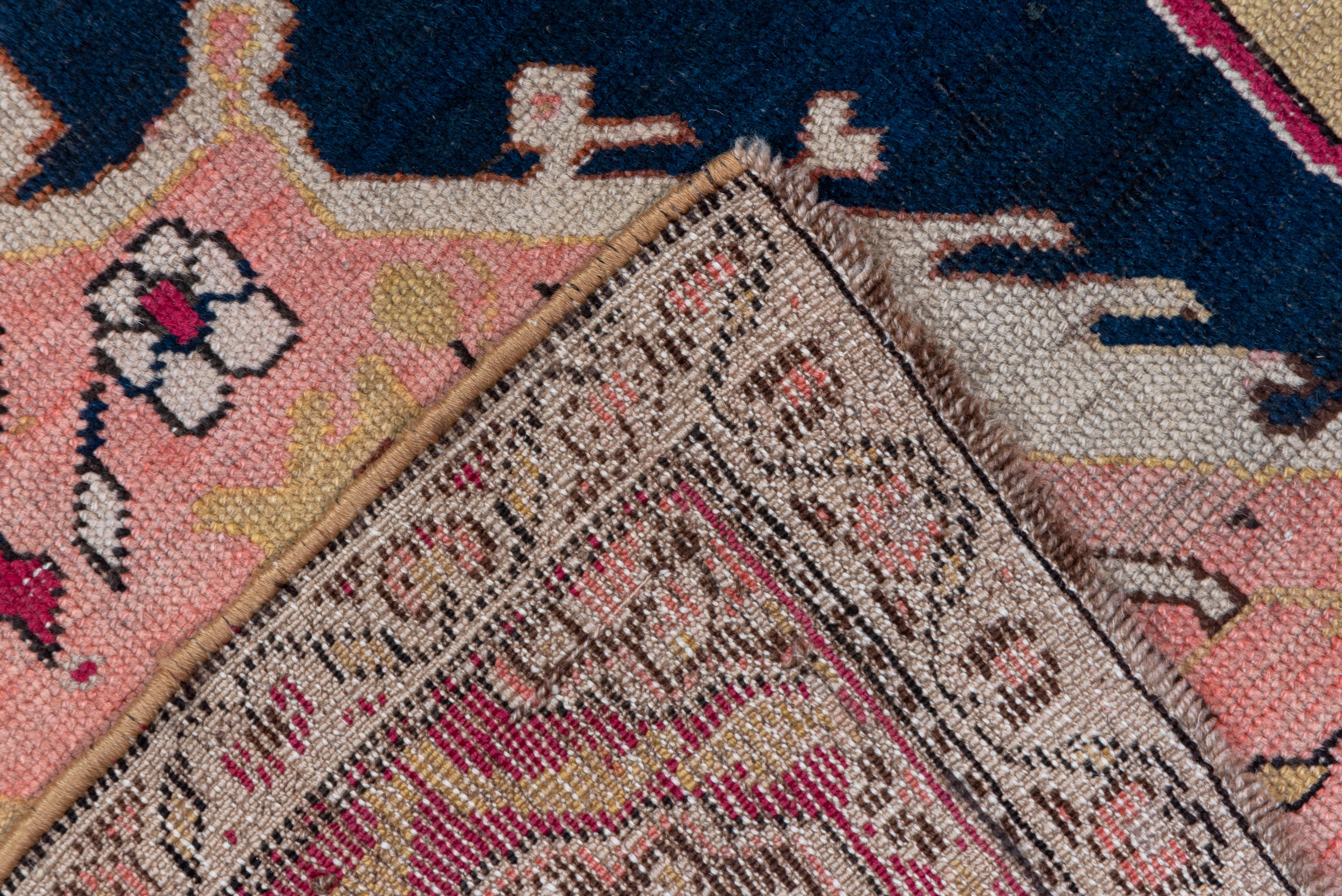 Wool Antique Caucasian Karabagh Gallery Rug, Navy and Pink Field, Raspberry Borders For Sale