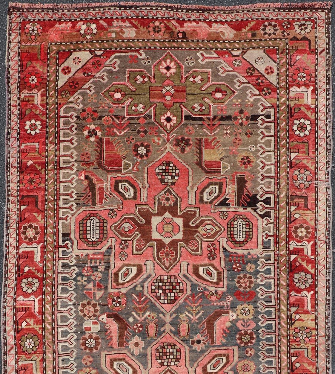 Antique Caucasian Karabagh Gallery Runner With Large Medallions Of Pink And Red For Sale 3