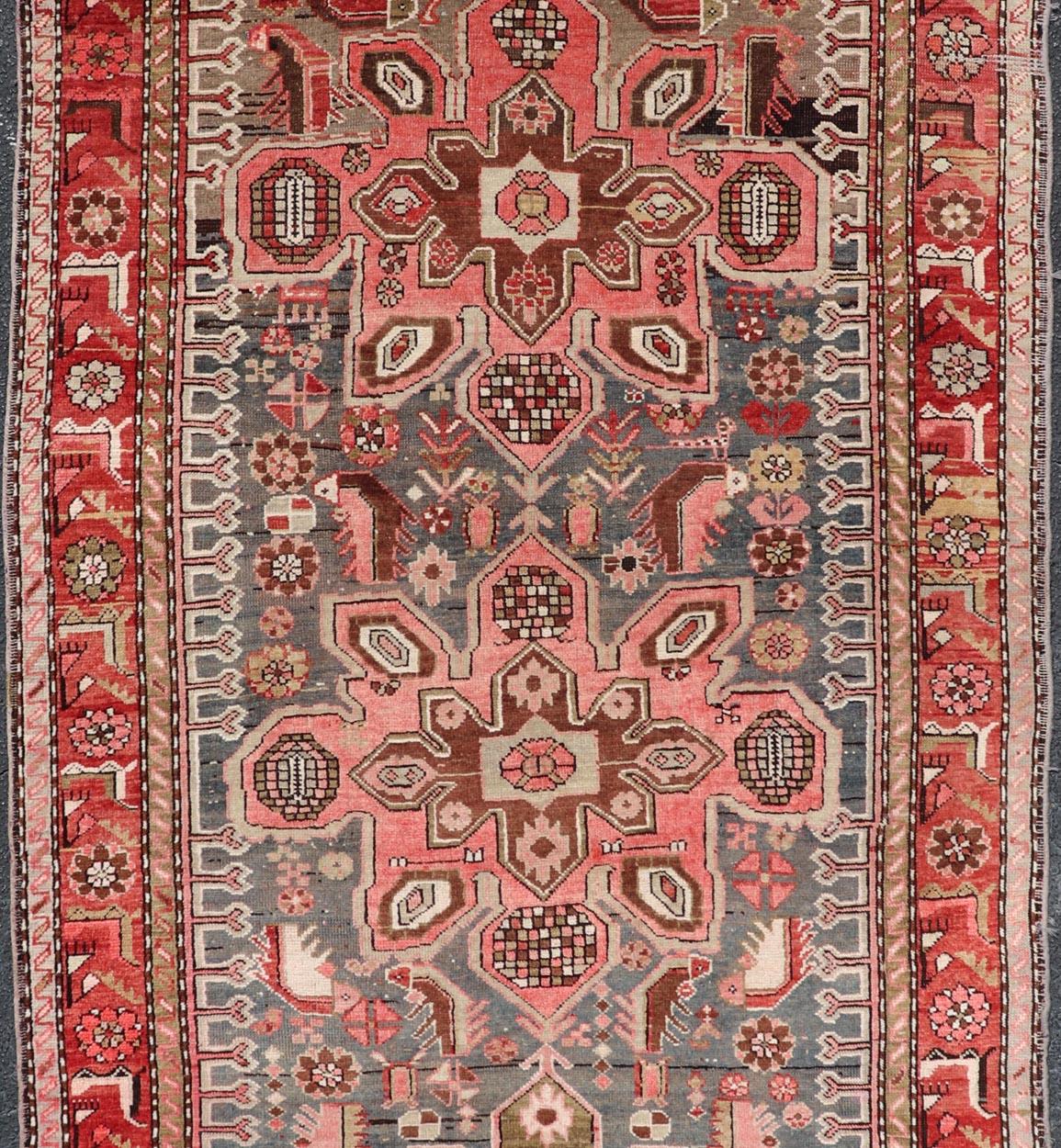Antique Caucasian Karabagh Gallery Runner With Large Medallions Of Pink And Red For Sale 4