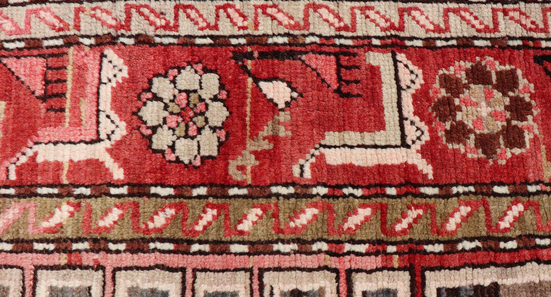 Hand-Knotted Antique Caucasian Karabagh Gallery Runner With Large Medallions Of Pink And Red For Sale