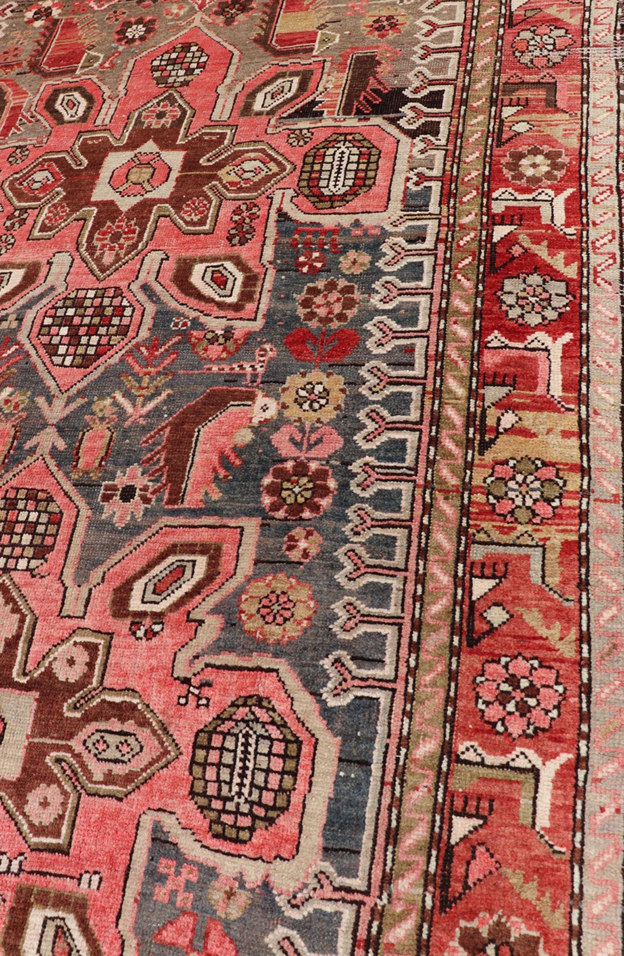 Antique Caucasian Karabagh Gallery Runner With Large Medallions Of Pink And Red For Sale 1
