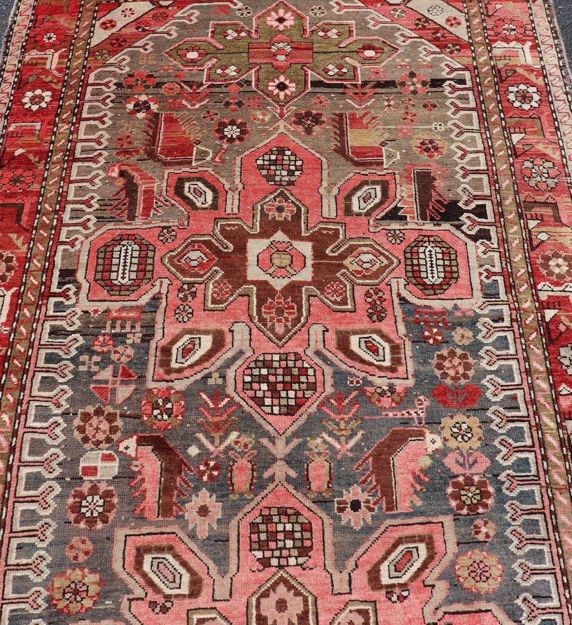 Antique Caucasian Karabagh Gallery Runner With Large Medallions Of Pink And Red For Sale 2