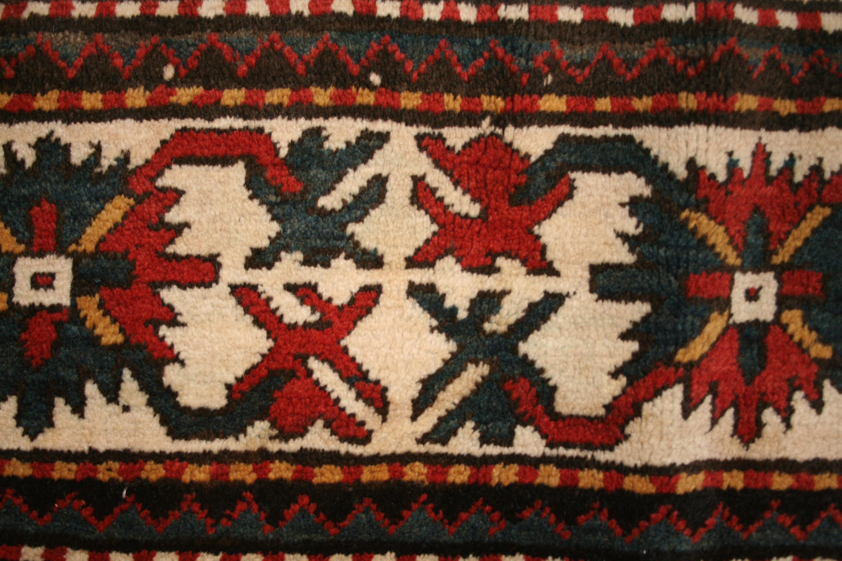 Hand-Knotted Antique Caucasian Karabagh Kasim Ushag Large Geometric Rug