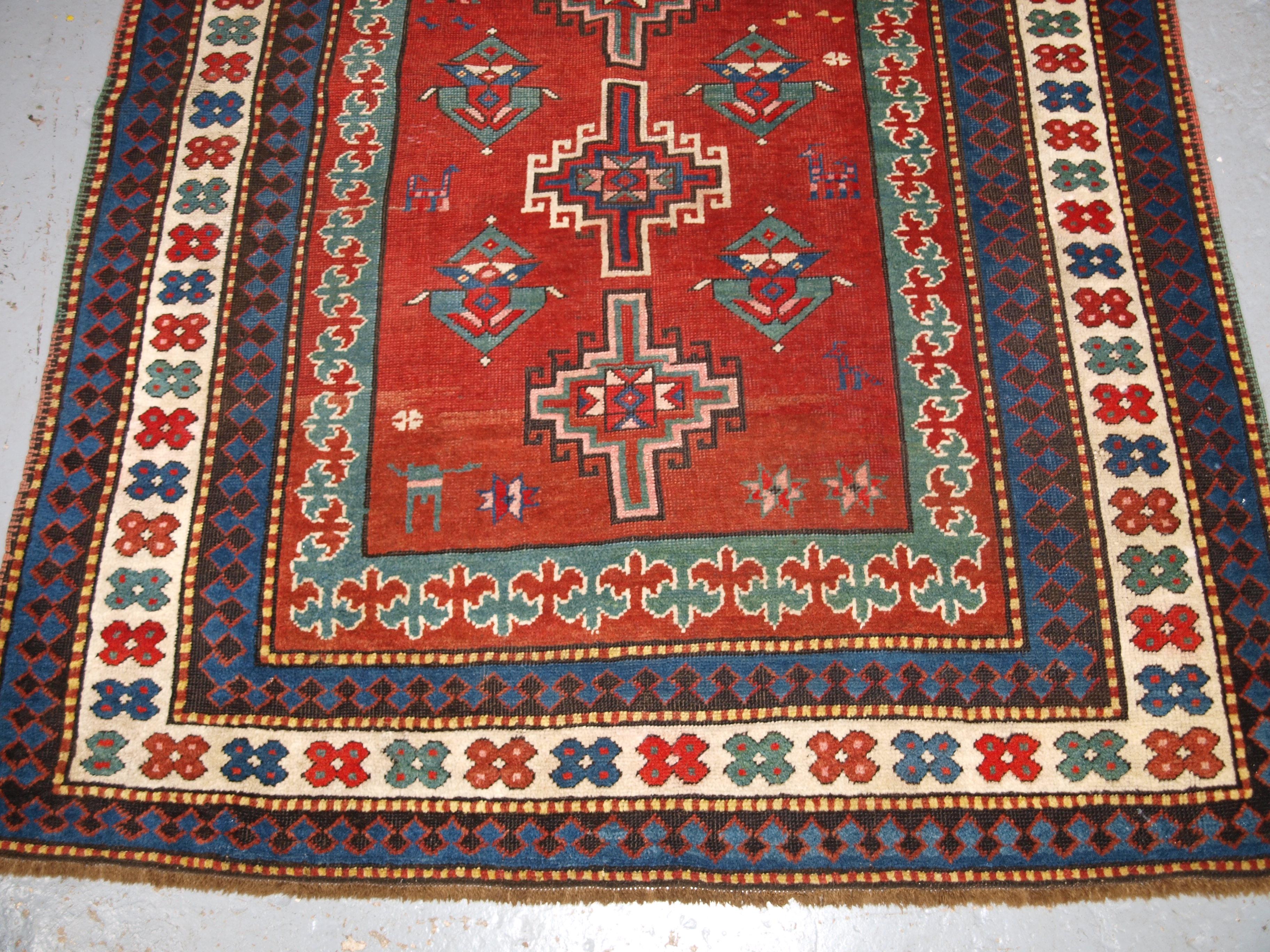 Wool Antique Caucasian Karabagh Kazak Rug, circa 1900 For Sale