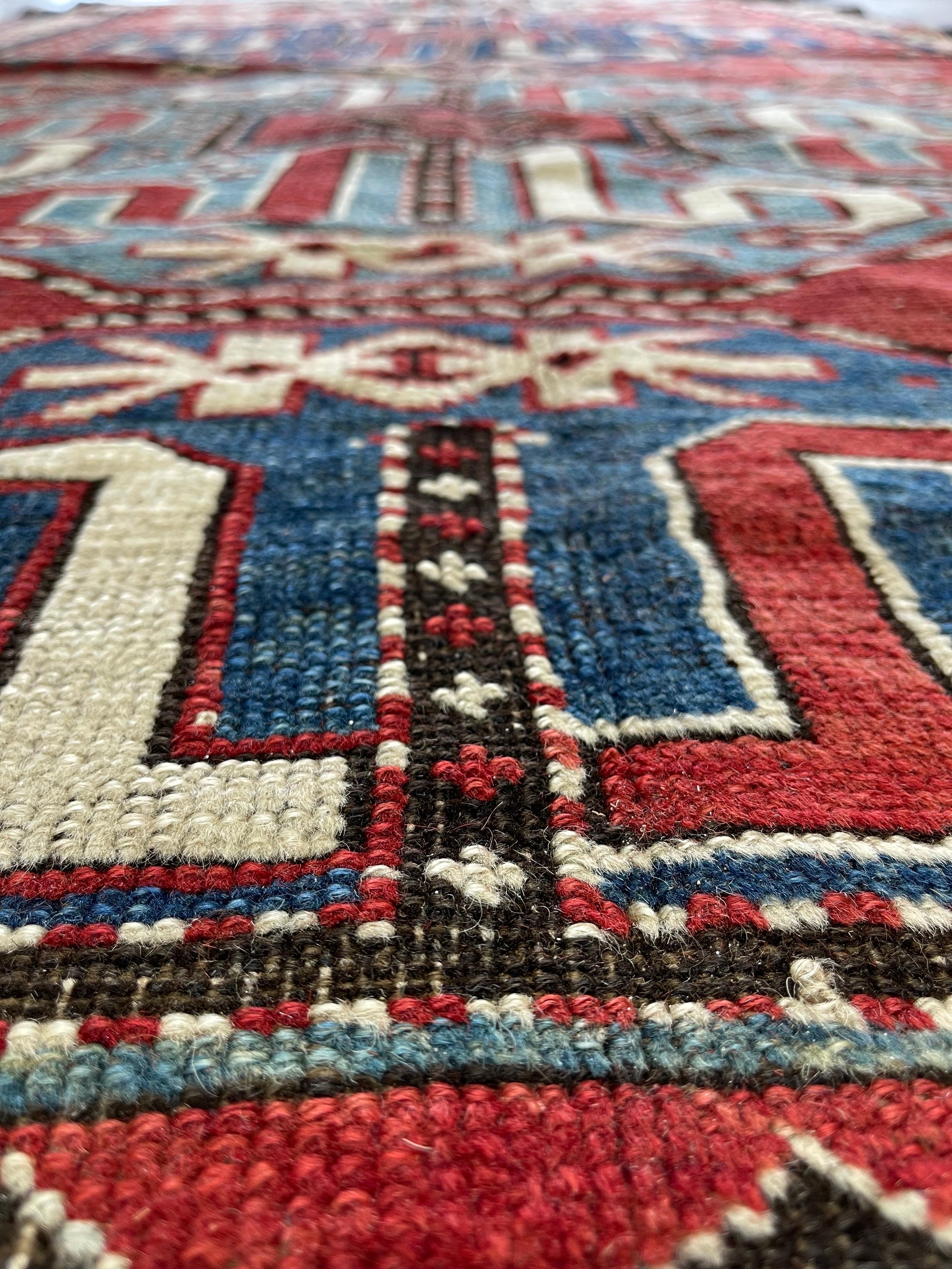 Antique Caucasian Karabagh Kazak Runner circa 1900 In Good Condition For Sale In Morton Grove, IL