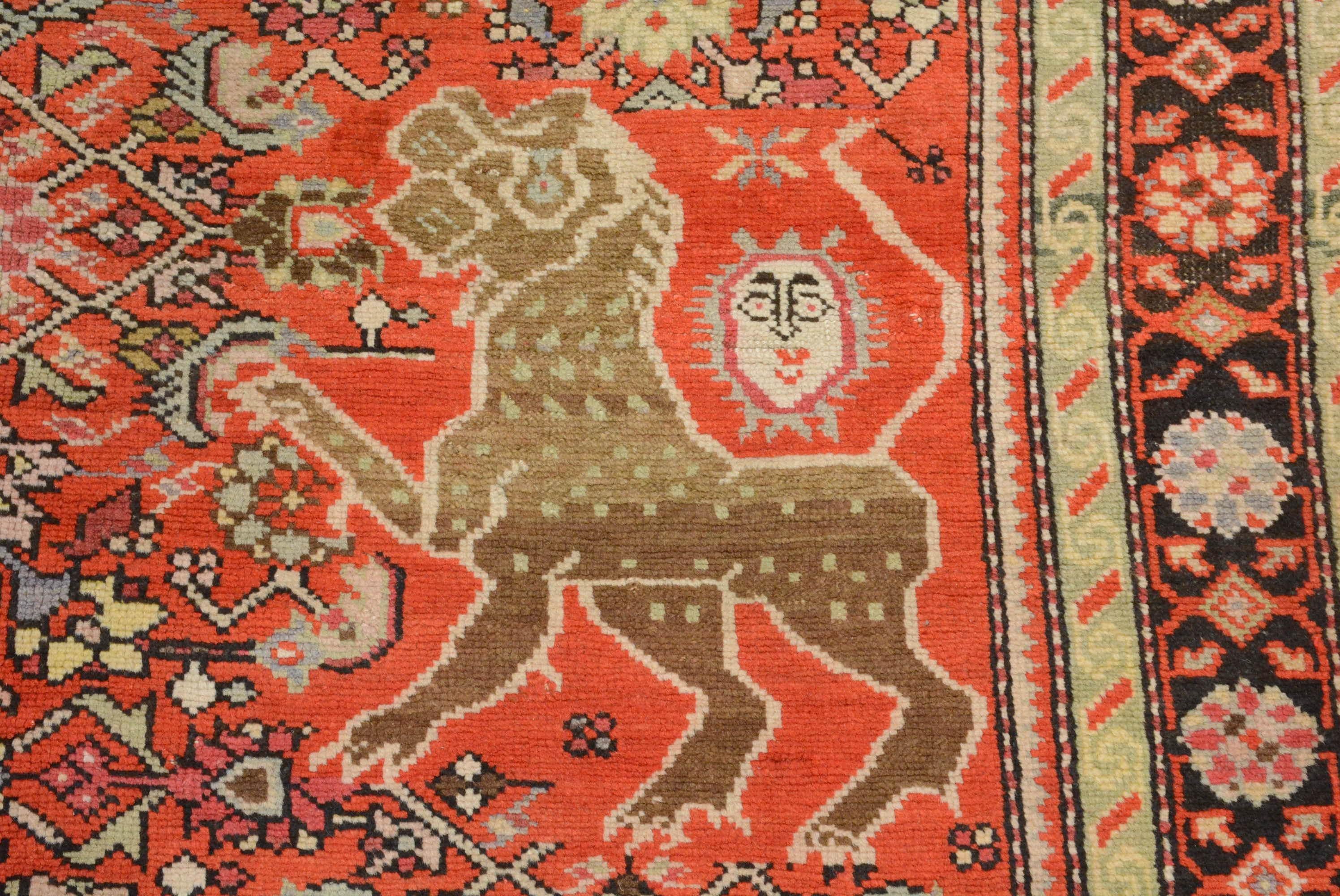 Tribal Antique Caucasian Karabagh Lion Rug For Sale