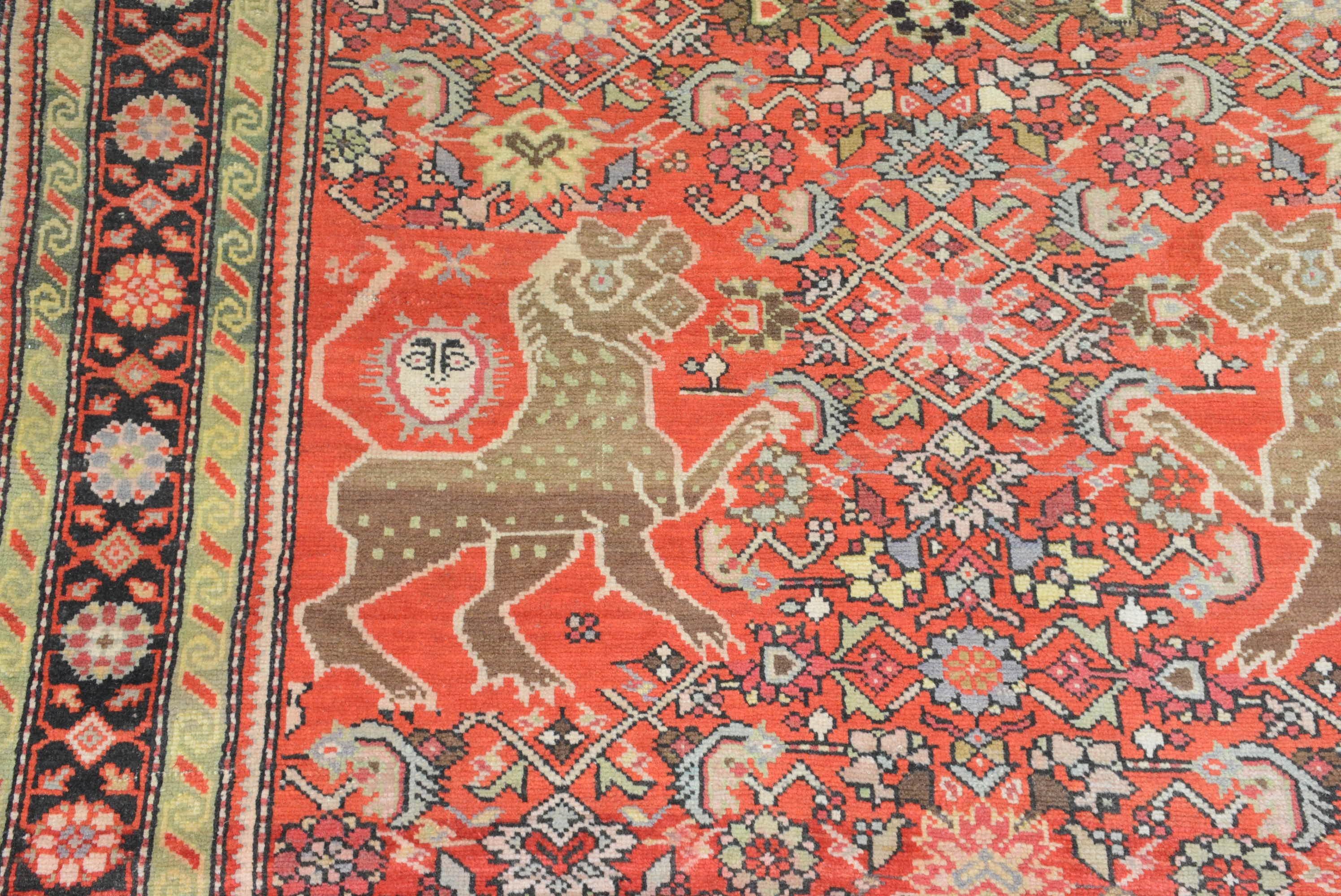 Woven Antique Caucasian Karabagh Lion Rug For Sale