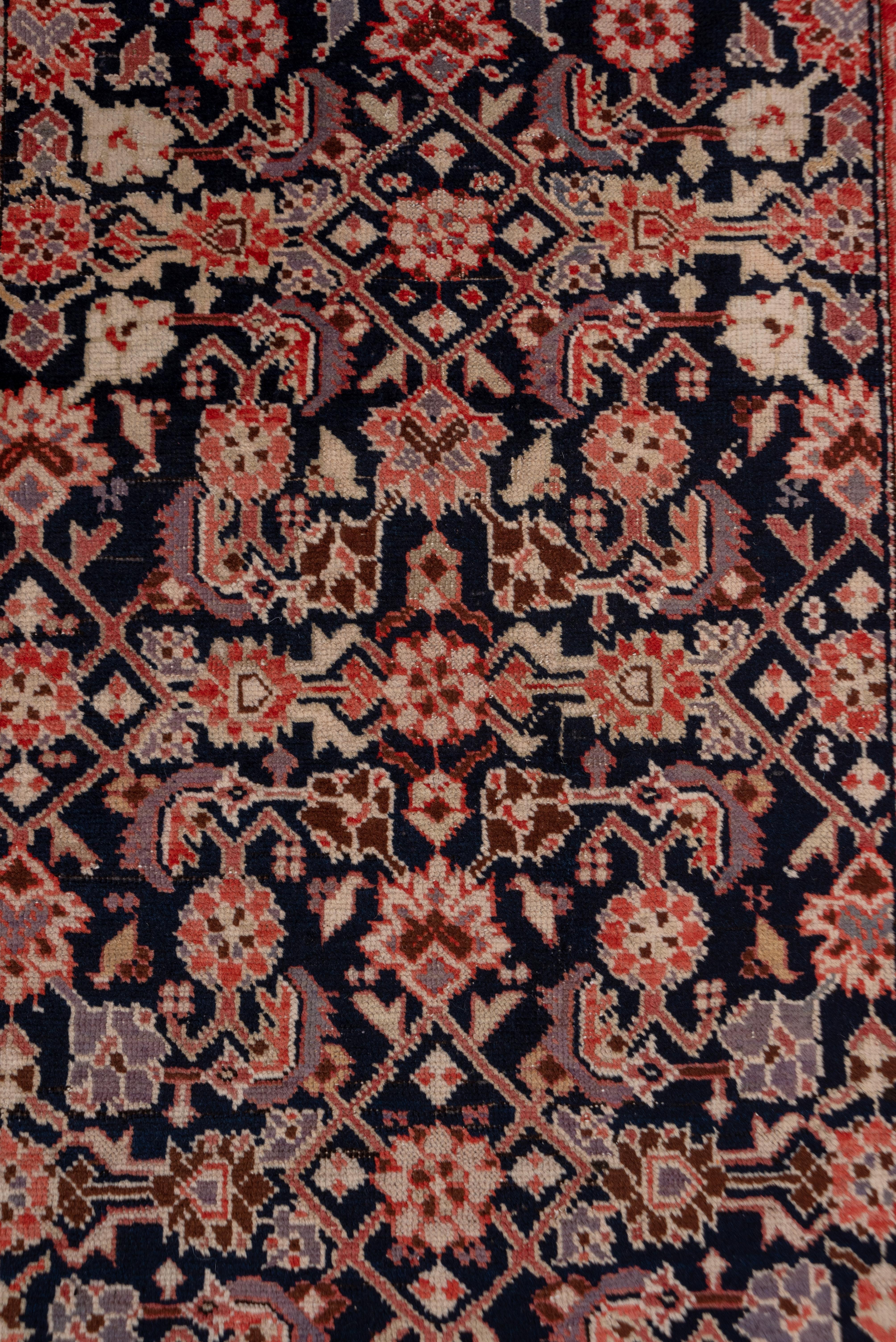 Hand-Knotted Antique Caucasian Karabagh Long Runner, Navy All-Over Field, Floral Borders For Sale