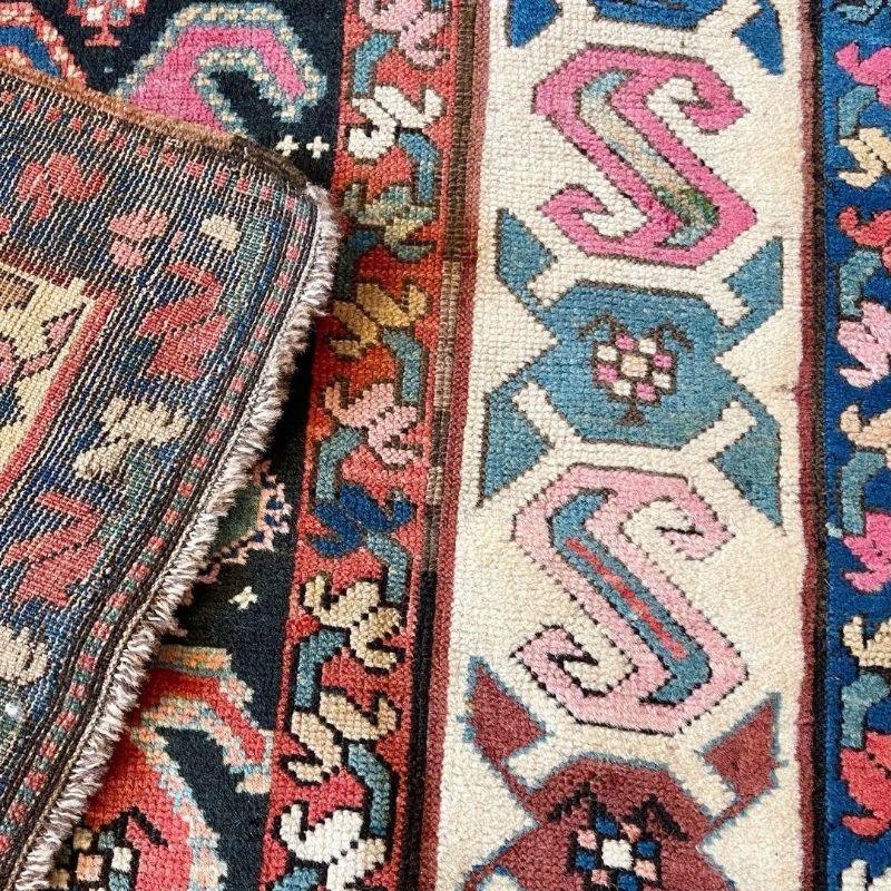 Antique Caucasian Karabagh region runner with all over colourful large boteh design.

A good example of a Karabagh runner, the large size boteh are filled with pastel colours and shine on the midnight indigo blue ground. The border is exceptional