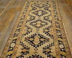 1930s Brown Ground Rhombus Geometric Antique Caucasian Karabagh Runner Rug