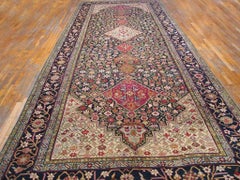 1860s Black Floral Antique Caucasian Karabagh Gallery Carpet 7'4"x19'9" Wool Rug