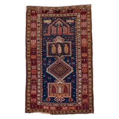 Antique Caucasian Karabagh Rug, Blue Field, Red 
Yellow Borders, Colorful