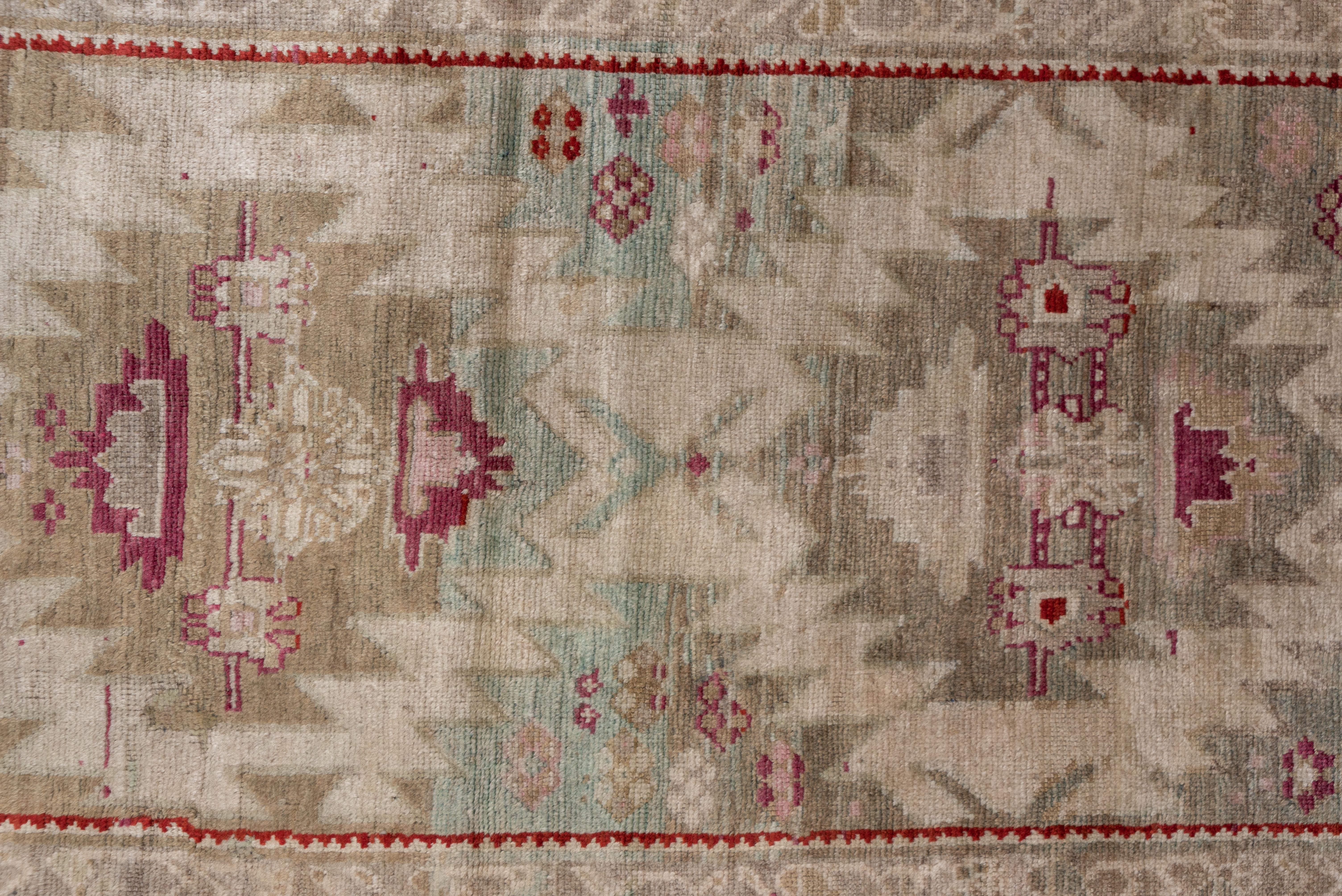Hand-Knotted Antique Caucasian Karabagh Rug, Brown and Ivory Field, Red Accents For Sale