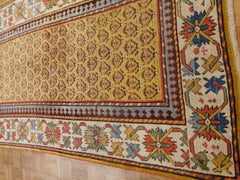 Antique Caucasian Karabagh Rug, Gold Field Ivory Border, Wool, Scatter Size