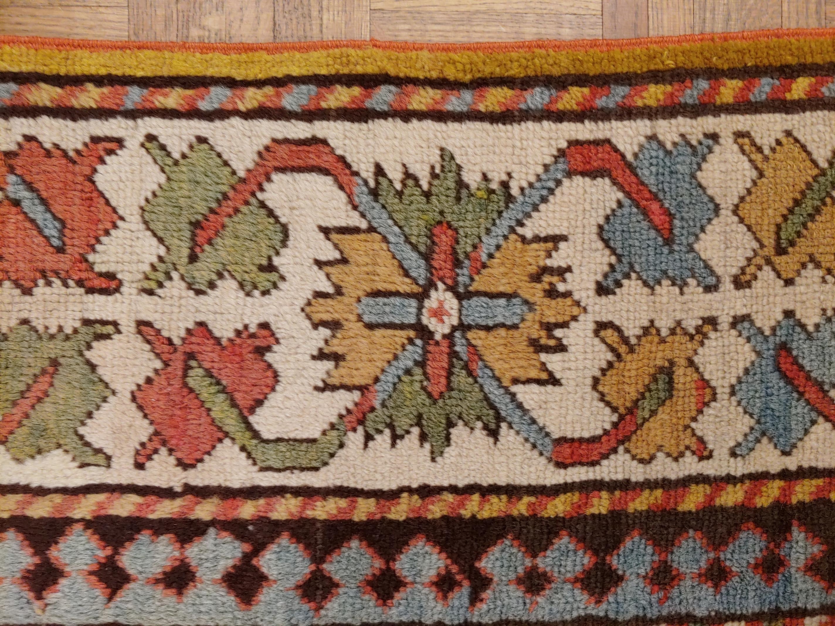 Antique Caucasian Karabagh Rug, Gold Field Ivory Border, Wool, Scatter Size In Good Condition For Sale In Williamsburg, VA
