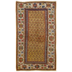 Antique Caucasian Karabagh Rug, Gold Field Ivory Border, Wool, Scatter Size