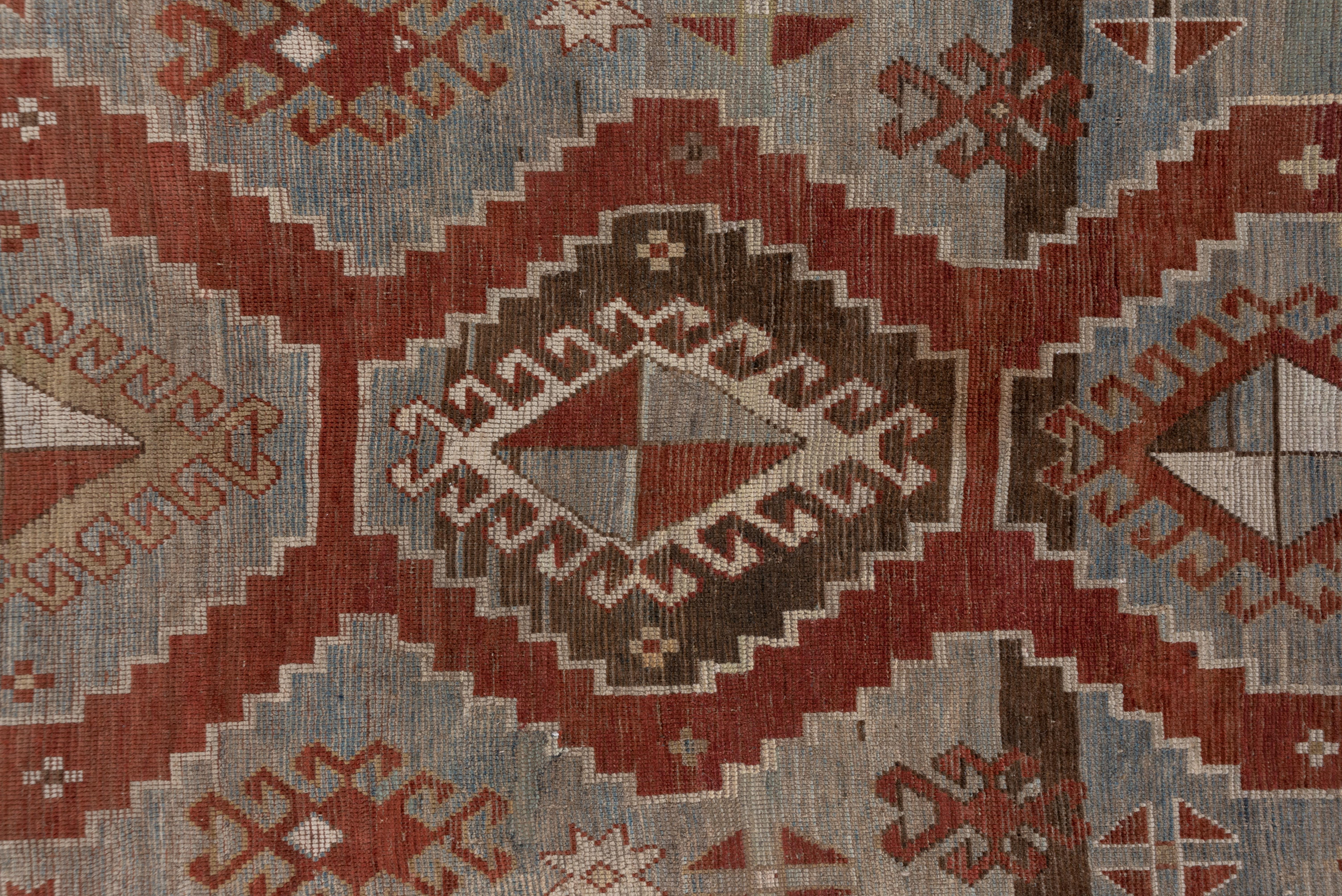 Antique Caucasian Karabagh Rug, Gray and Blue Field, Tribal, Red Borders In Good Condition For Sale In New York, NY