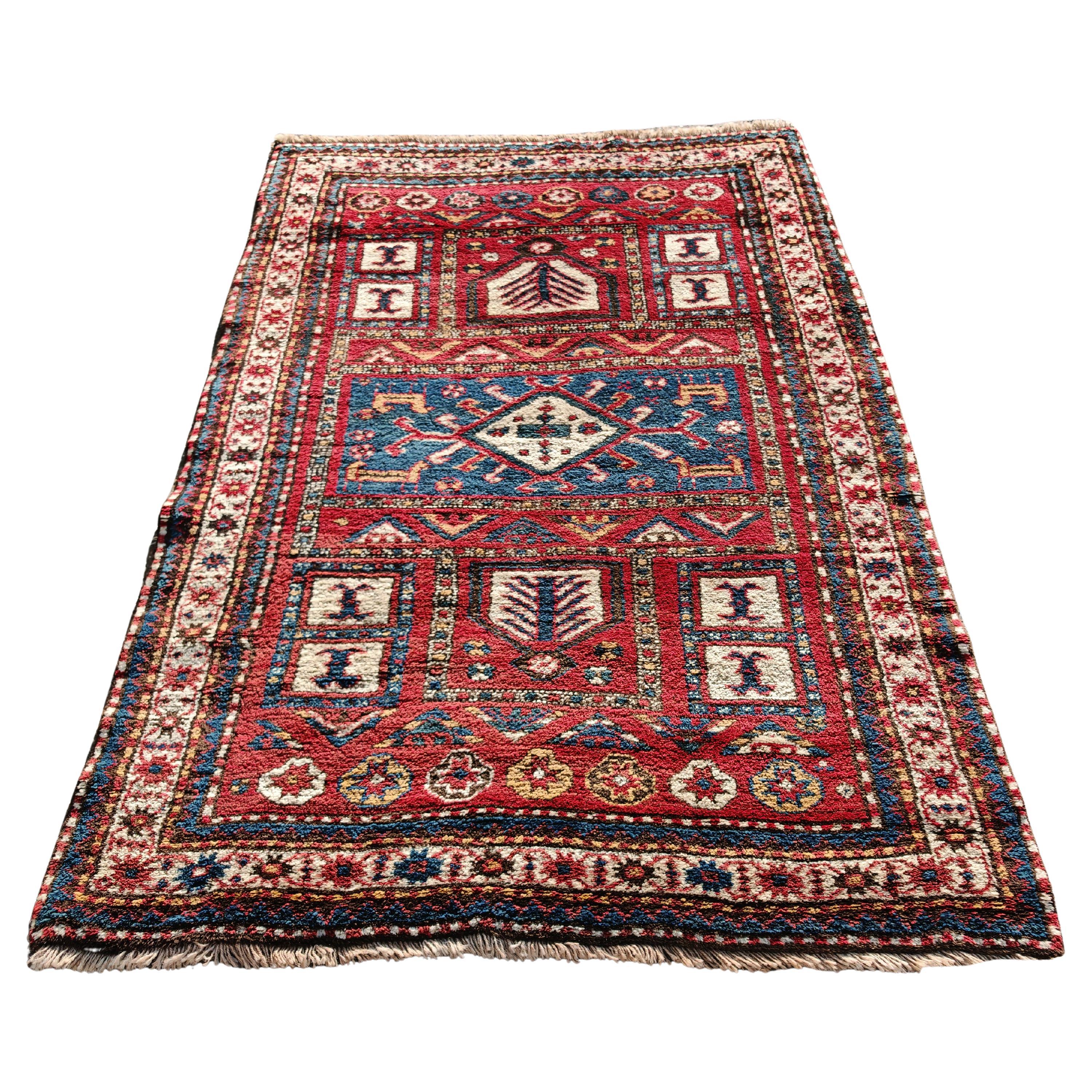 Antiker kaukasischer Karabagh-Teppich, handgeknüpft, 100% Wolle, Ende 19.