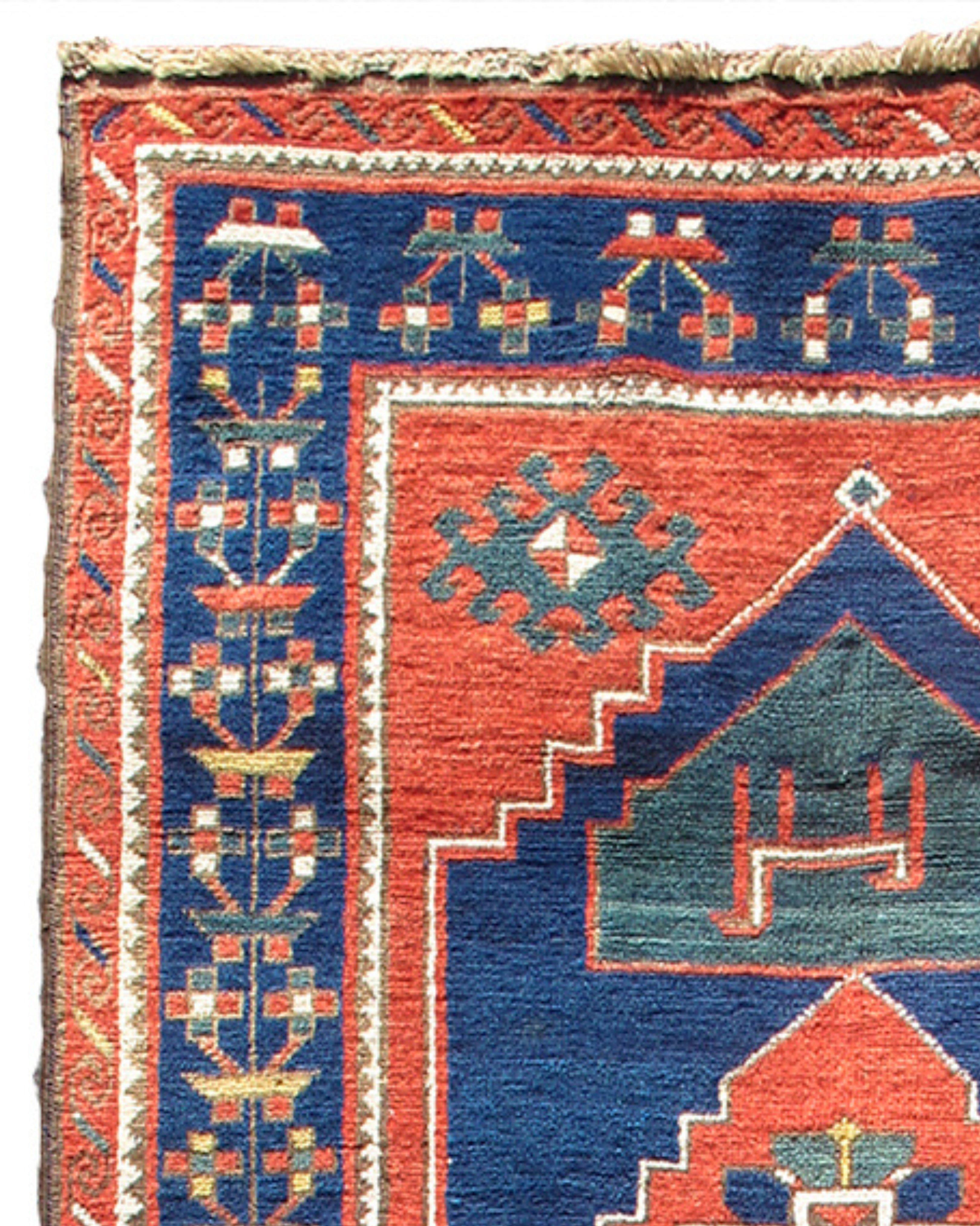 Hand-Knotted Antique Caucasian Karabagh Rug, Late 19th Century For Sale