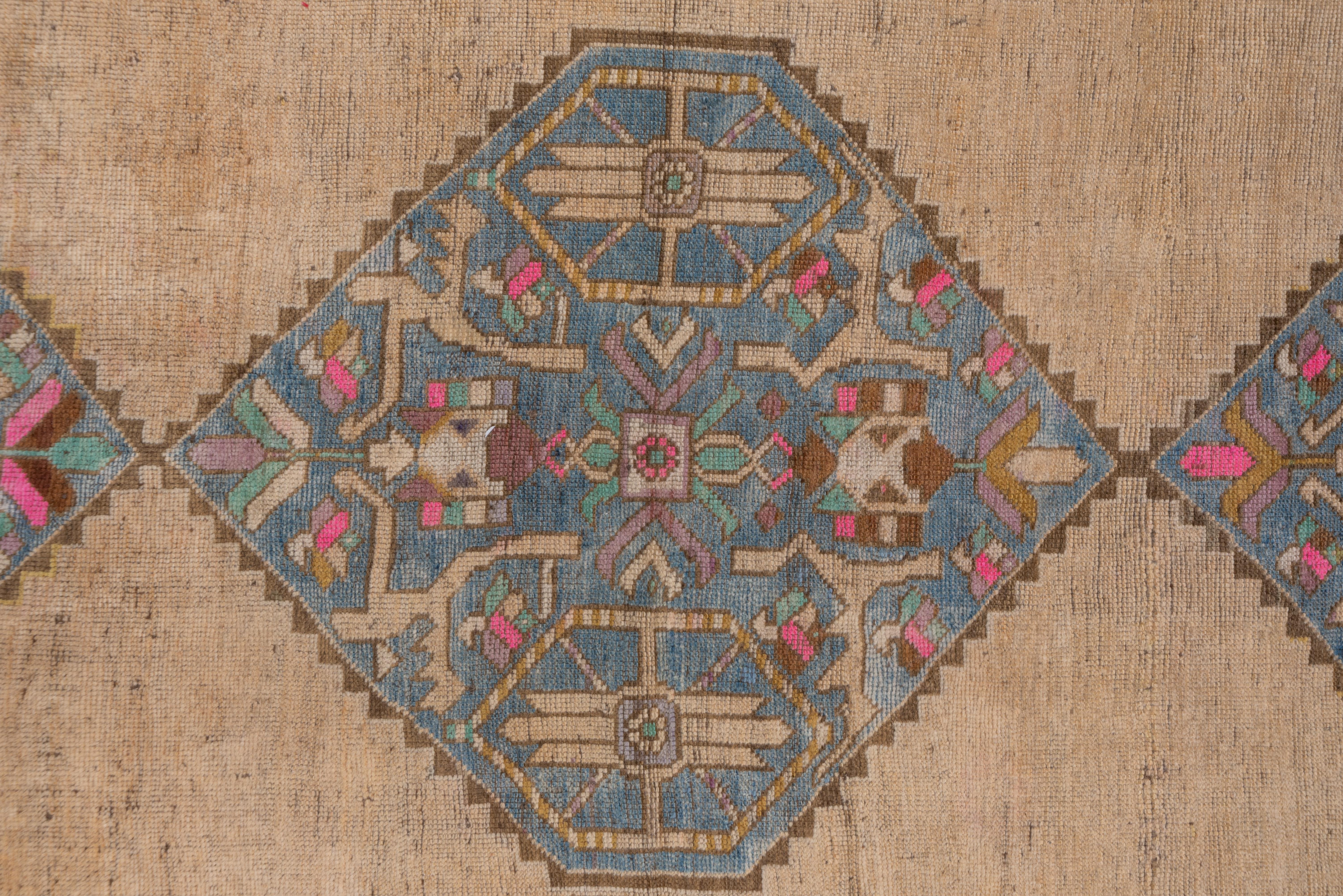 Tribal Antique Caucasian Karabagh Rug, Pink, Blue and Neutral Tones