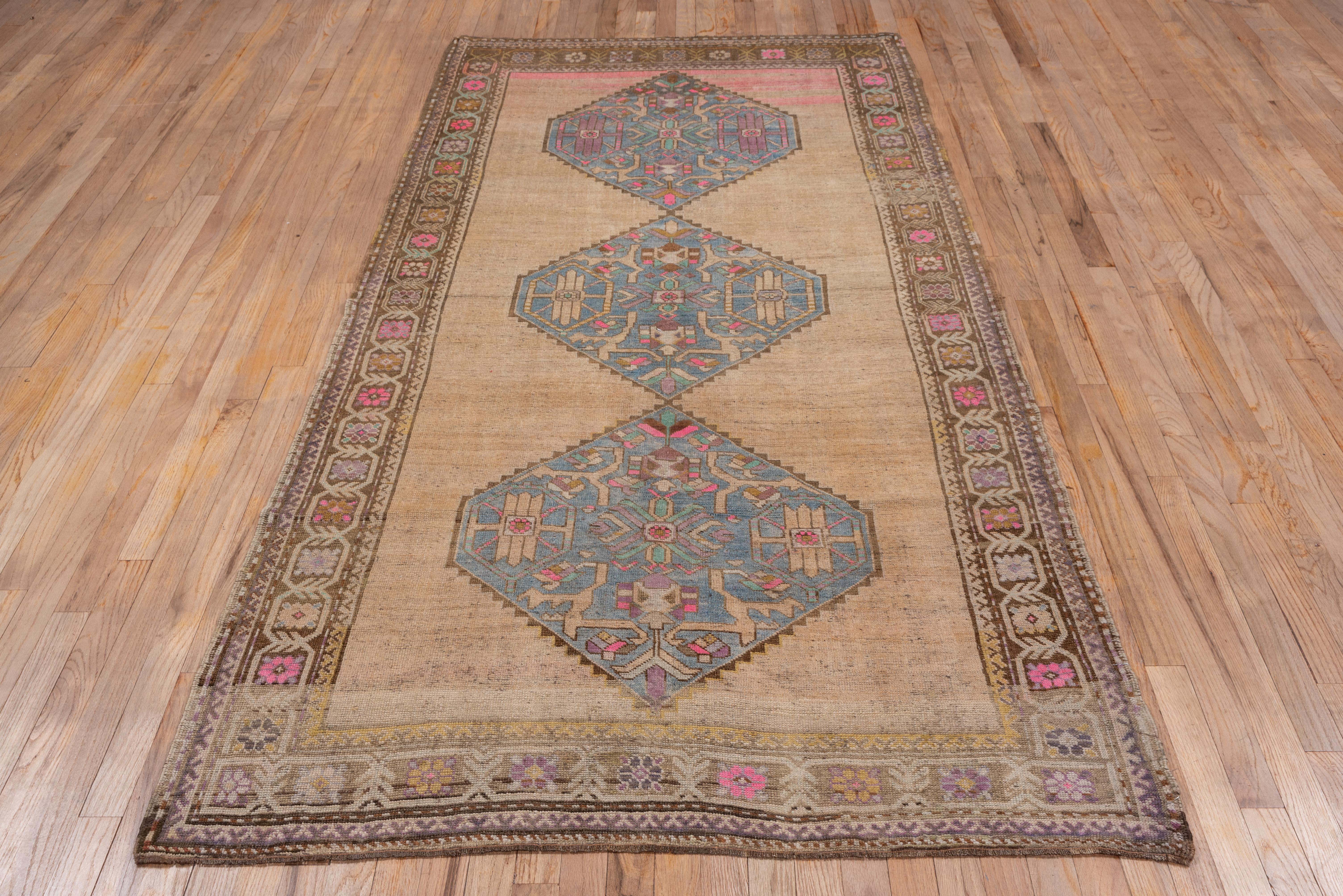 Hand-Knotted Antique Caucasian Karabagh Rug, Pink, Blue and Neutral Tones