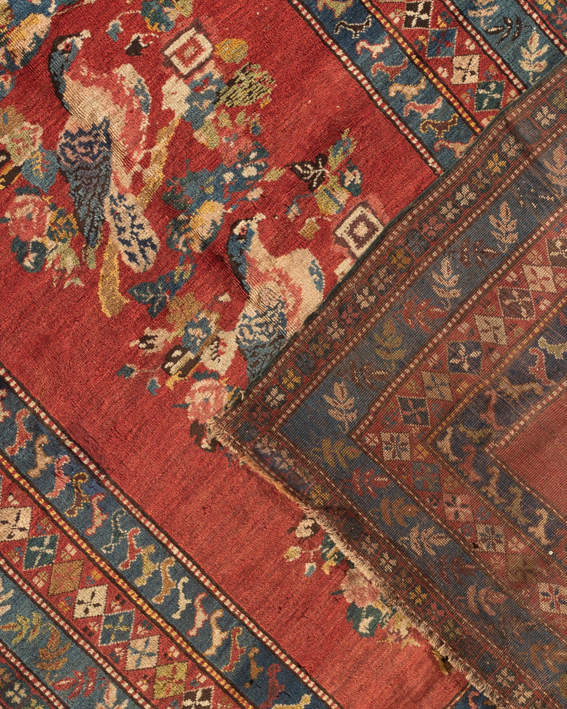 Antiker kaukasischer Karabagh-Teppich mit Vogelmuster, um 1880 (19. Jahrhundert) im Angebot