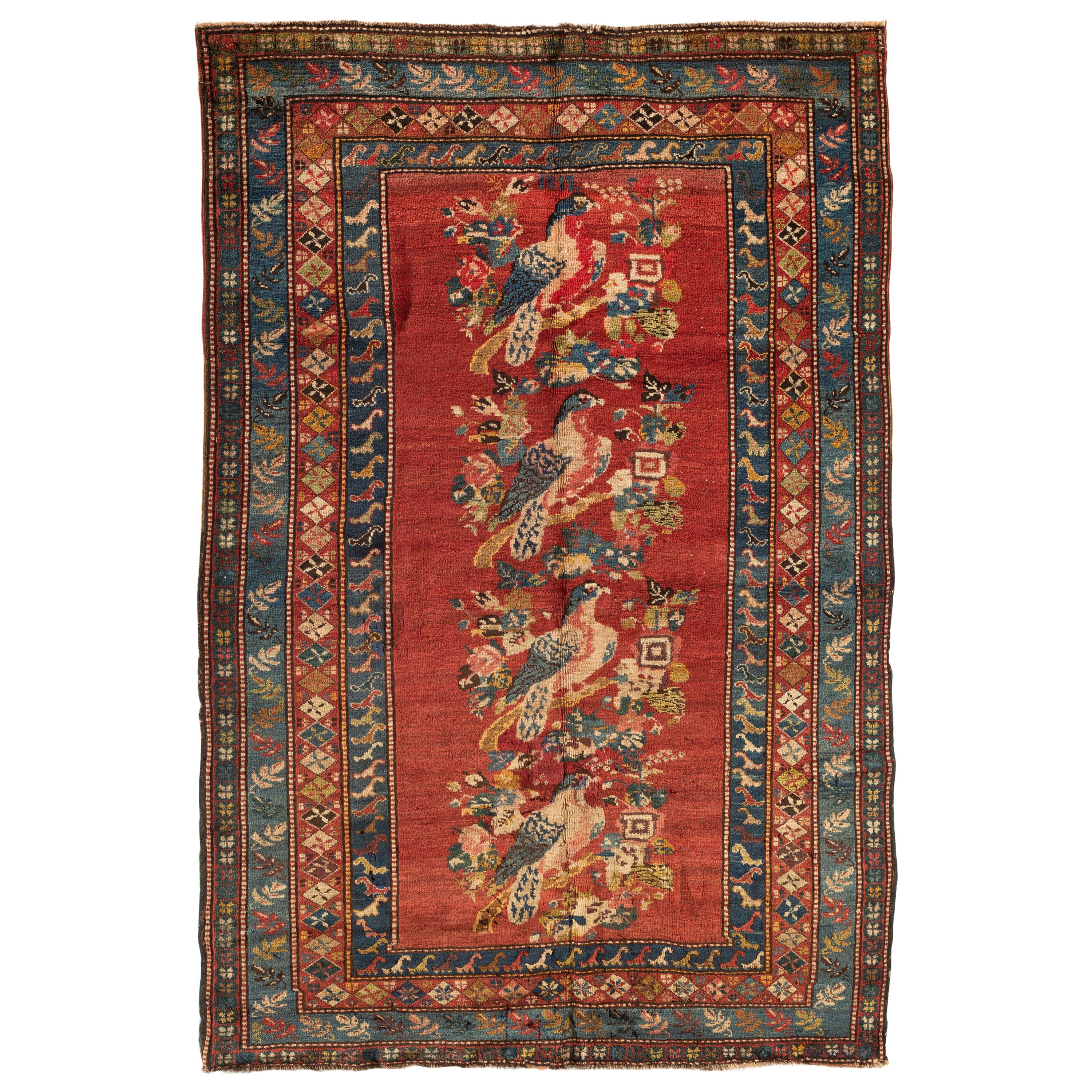 Antiker kaukasischer Karabagh-Teppich mit Vogelmuster, um 1880