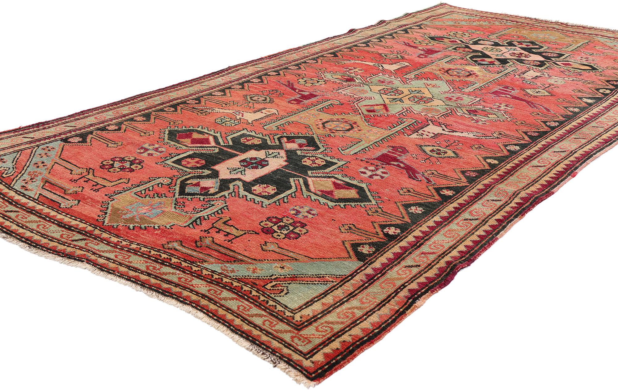 79247 Antique Caucasian Karabagh Rug, 04'03 x 08'08. Woven beneath the mist-veiled peaks and vine-draped valleys of the storied Karabakh region, this exceptional early 20th-century Caucasian rug is a rare and exclusive masterpiece—a living testament