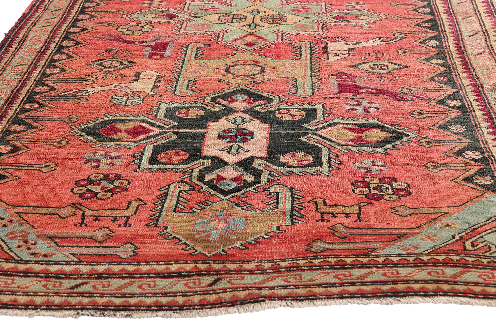 Hand-Knotted Antique Caucasian Karabagh Rug with Modern Style For Sale