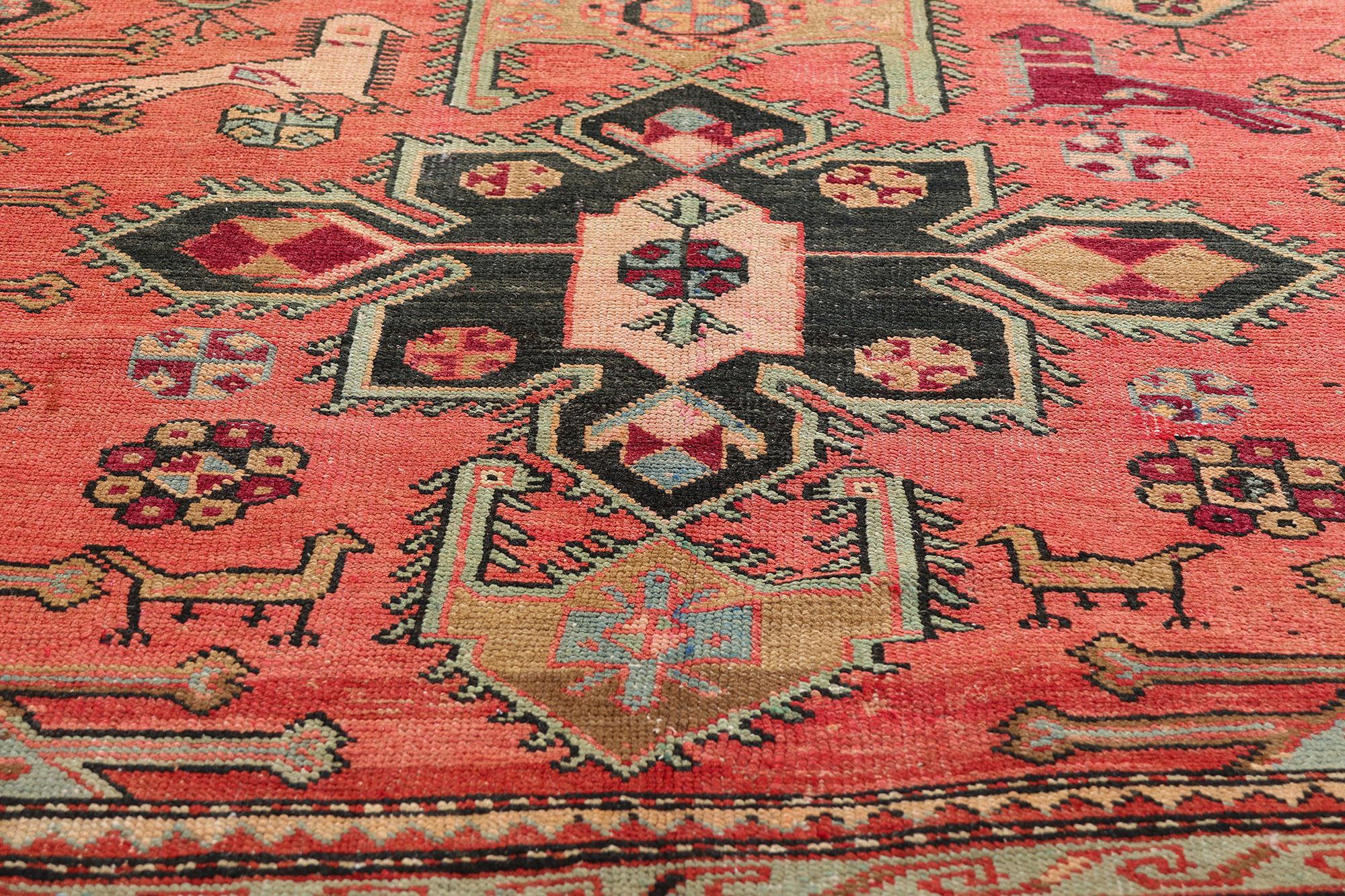 Antique Caucasian Karabagh Rug with Modern Style In Good Condition For Sale In Dallas, TX