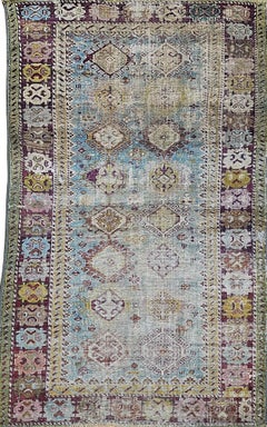 Antique Caucasian Karabagh Rug, Wool, Geometric Design, 1800s