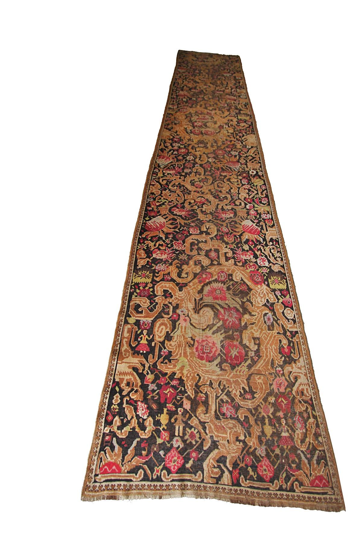Antique Caucasian Karabagh Runner Geometric Antique Runner Black, 1870 For Sale 4