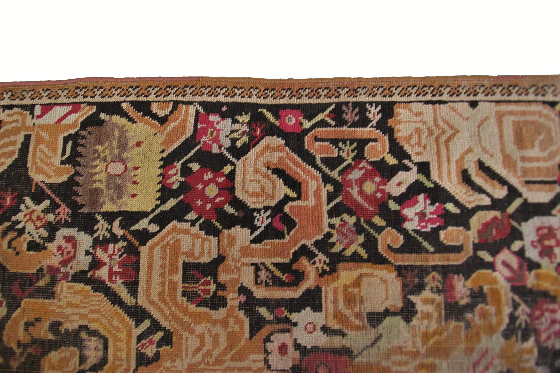 Antique Caucasian Karabagh Runner Geometric Antique Runner Black, 1870 For Sale 5