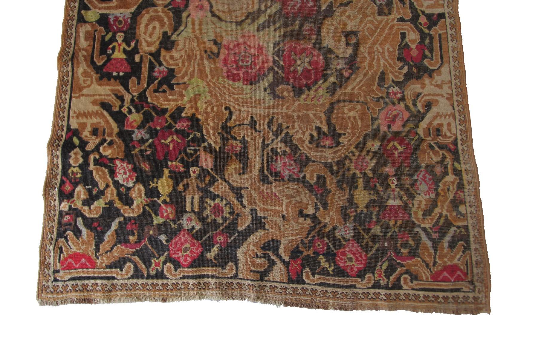 Antique Caucasian Karabagh Runner Geometric Antique Runner Black, 1870 For Sale 1