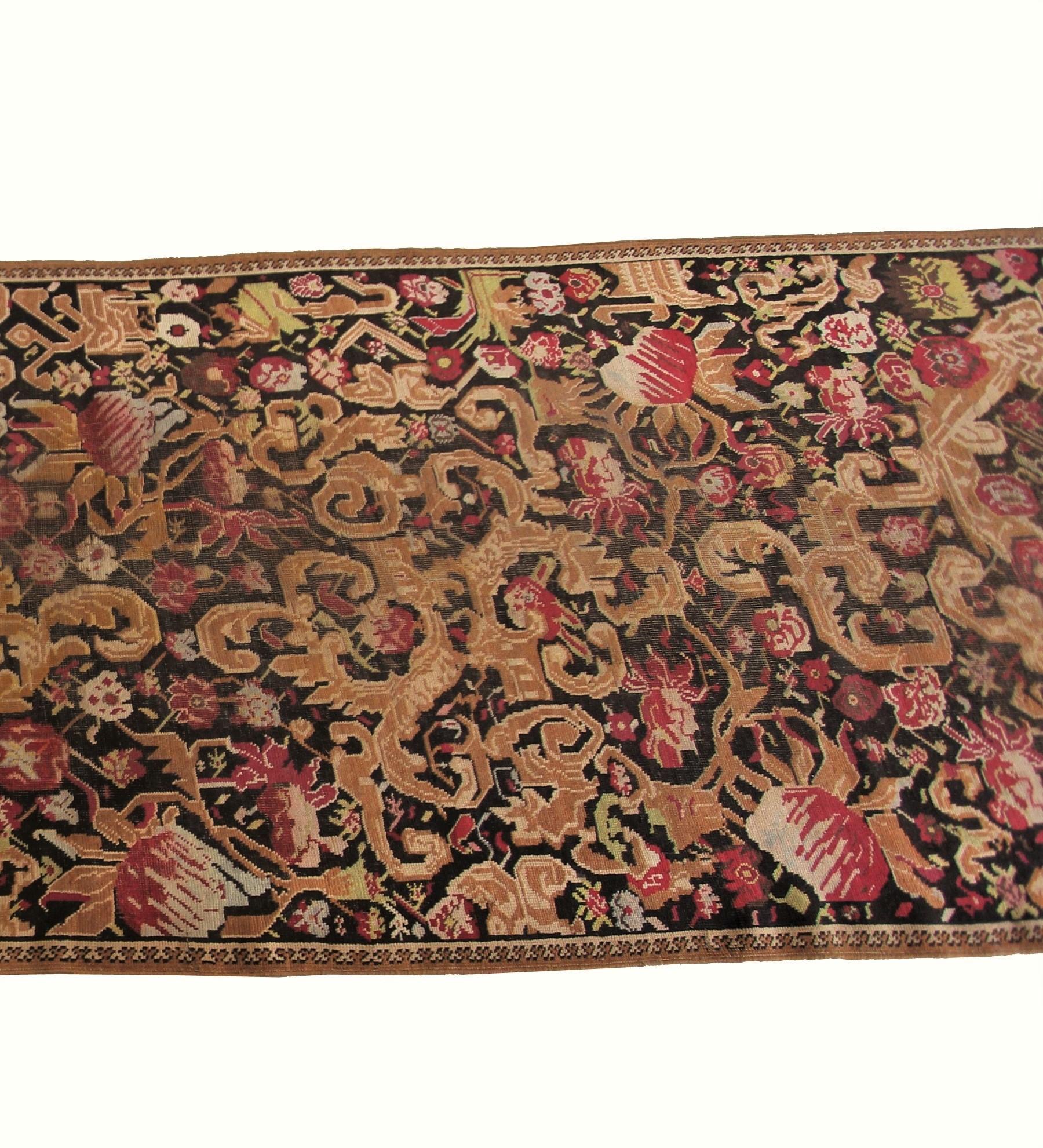 Antique Caucasian Karabagh Runner Geometric Antique Runner Black, 1870 For Sale 3