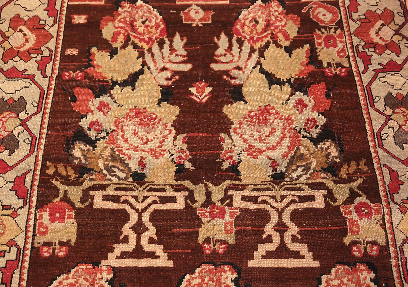 Antique Caucasian Karabagh runner rug, Origin: Caucasus, date circa 1900. Size: 3 ft 6 in x 13 ft 8 in (1.07 m x 4.17 m). Karabagh is situated in the southern portion of the Caucasus mountains near the border of what is now present-day Armenia and