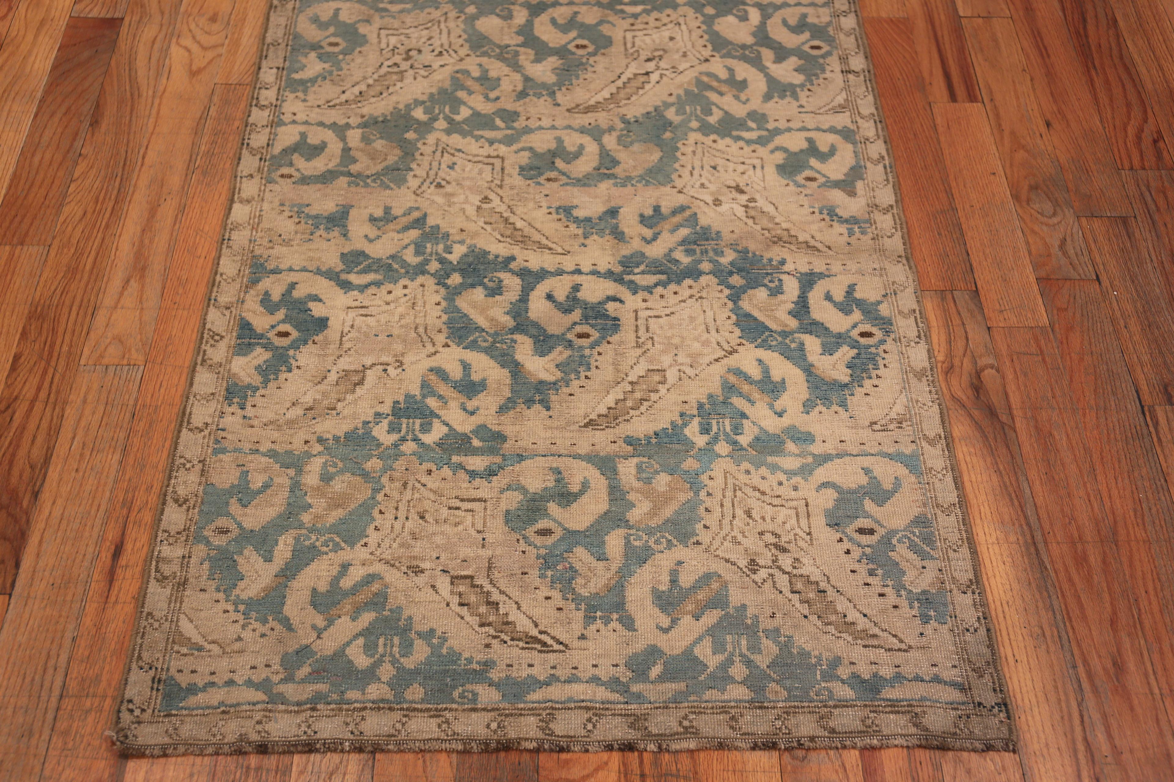Hand-Knotted Antique Caucasian Karabagh Tribal Geometric Paisley Runner Rug 3'3