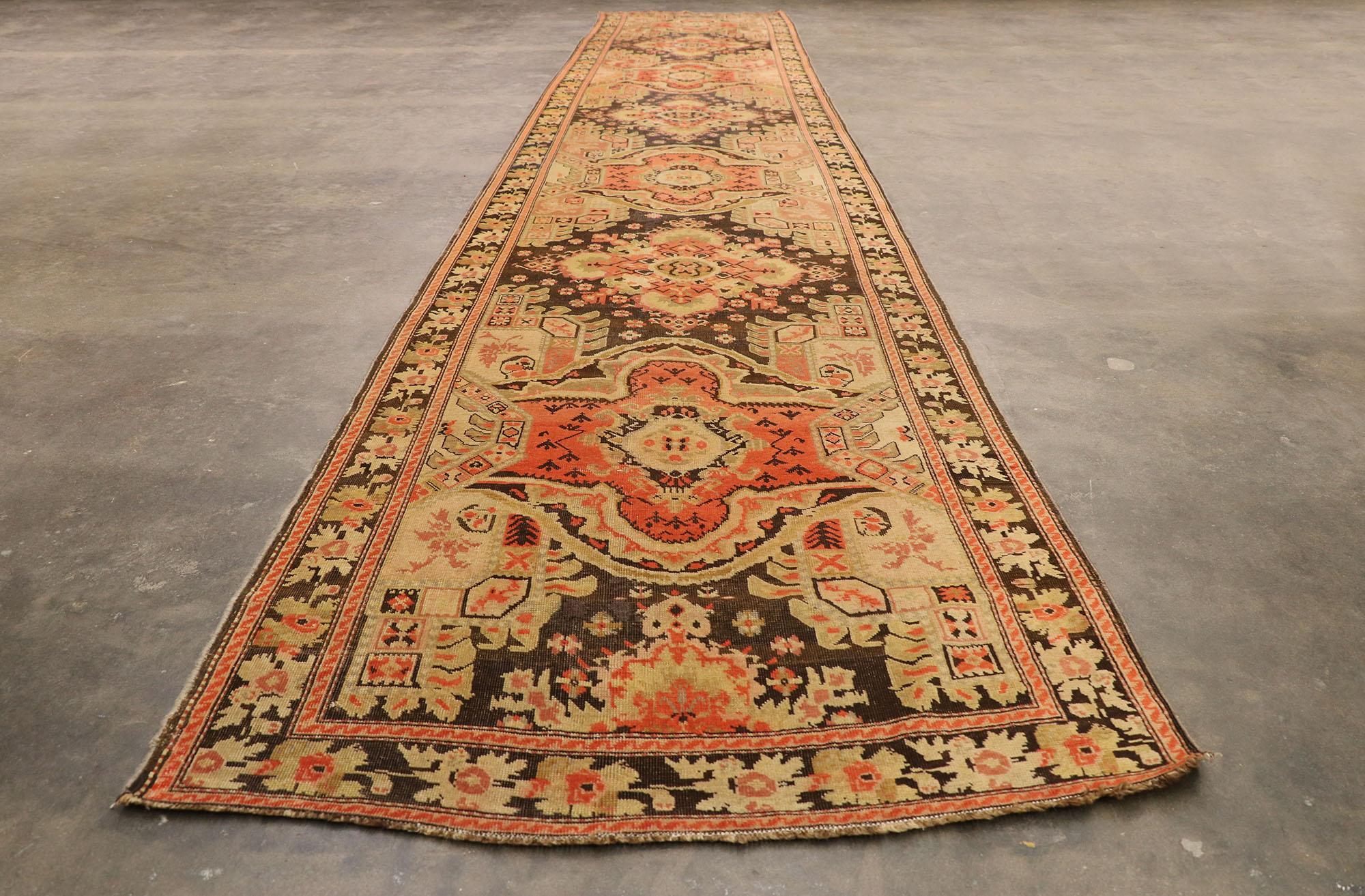 20th Century Extra-Long Antique Caucasian Karabakh Runner with Warm Artisinal Style For Sale