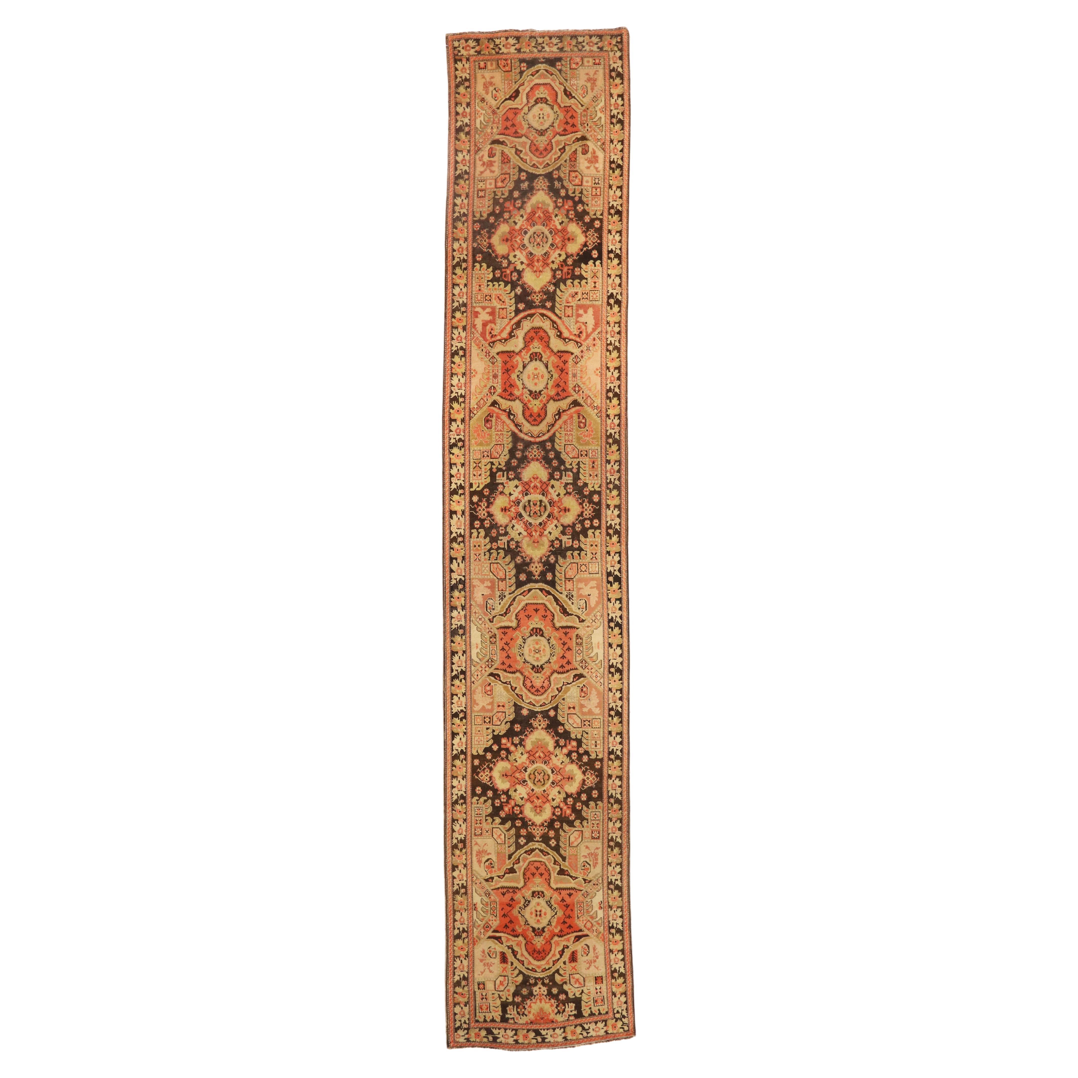 Extra-Long Antique Caucasian Karabakh Runner with Warm Artisinal Style For Sale