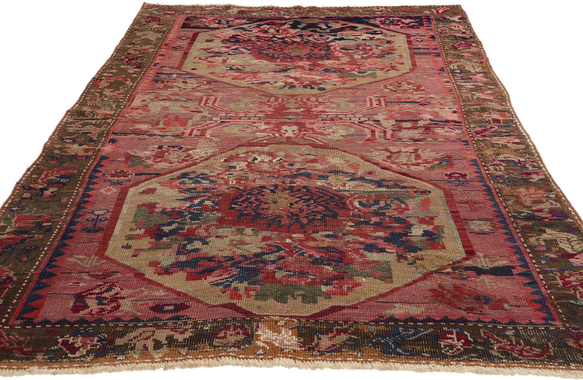 Kazak 1920's Antique Pink Rose Caucasian Karabakh Carpet For Sale