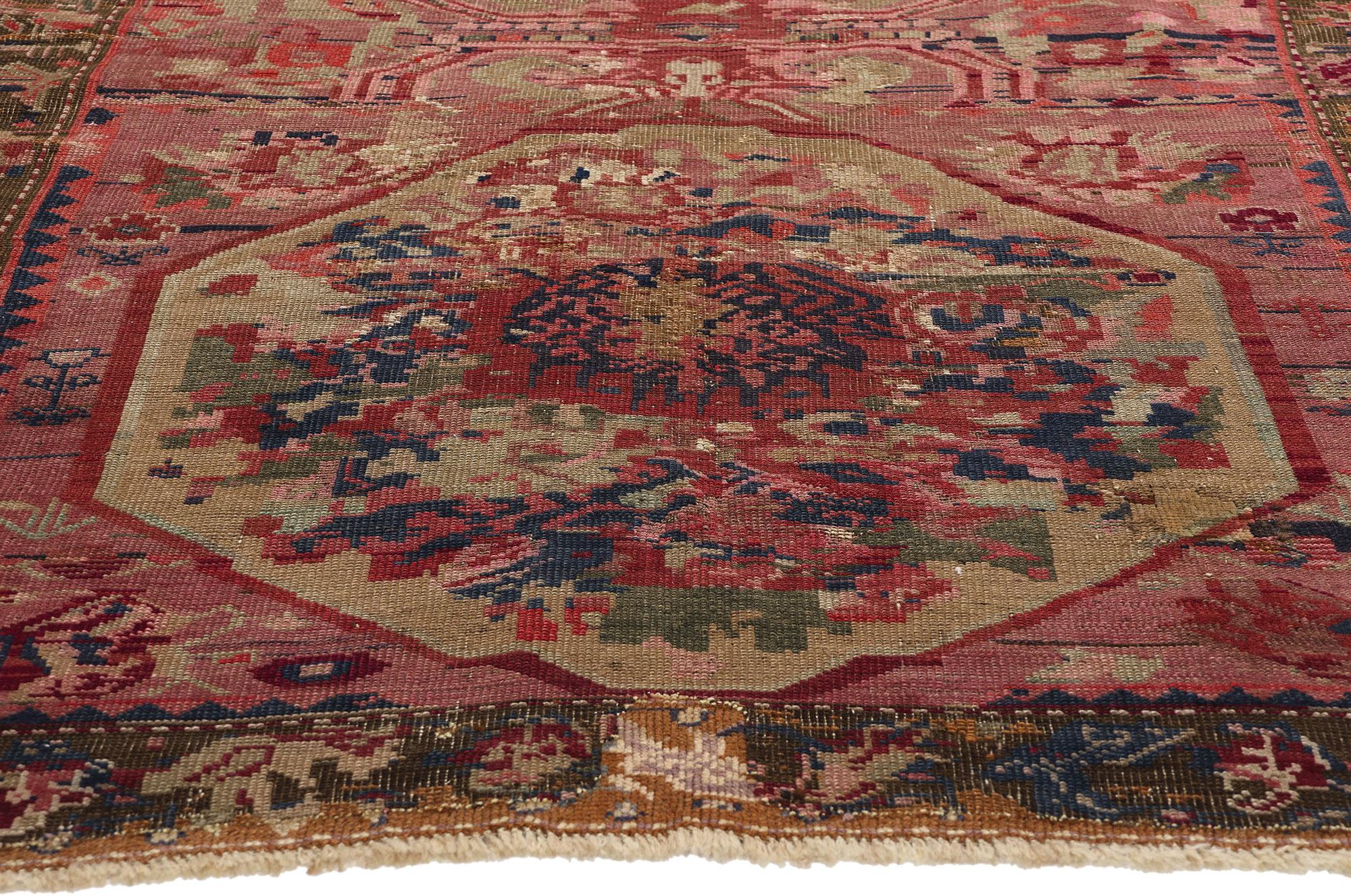Hand-Knotted 1920's Antique Pink Rose Caucasian Karabakh Carpet For Sale