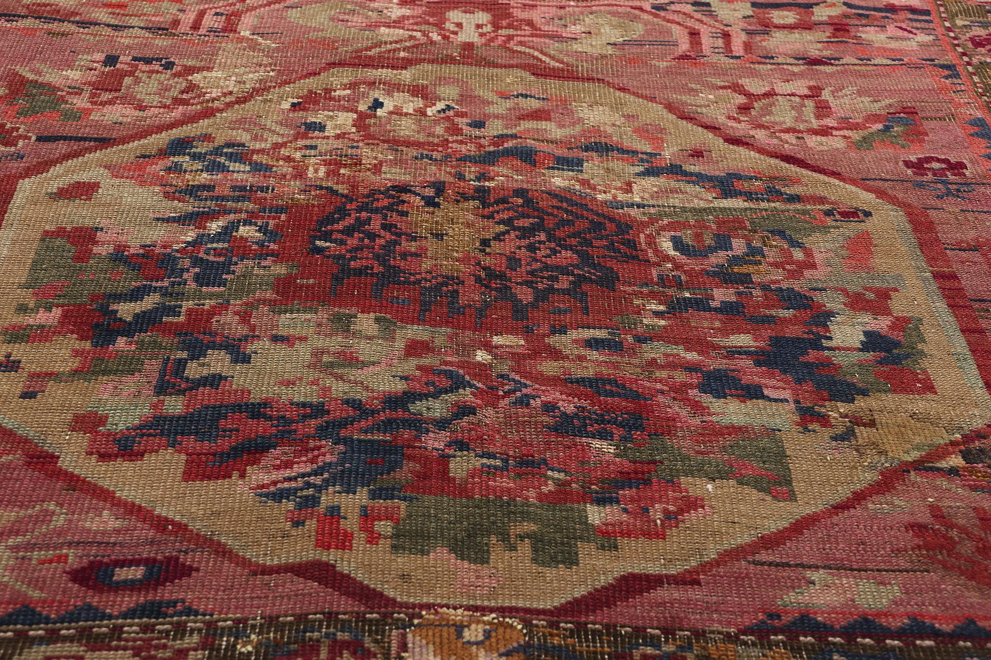 1920's Antique Pink Rose Caucasian Karabakh Carpet In Good Condition For Sale In Dallas, TX